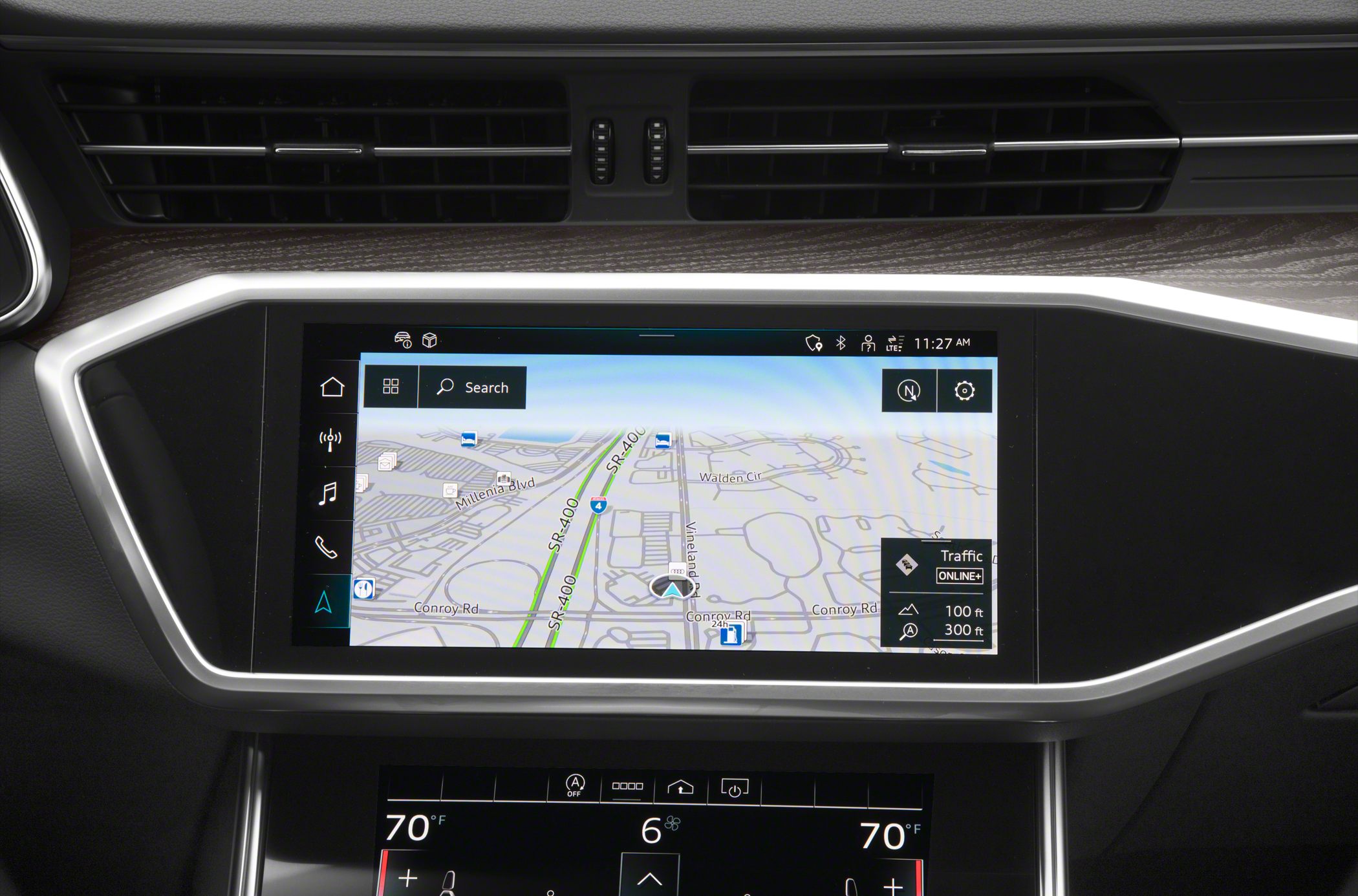 Navigation system screen and dual-zone climate control panel