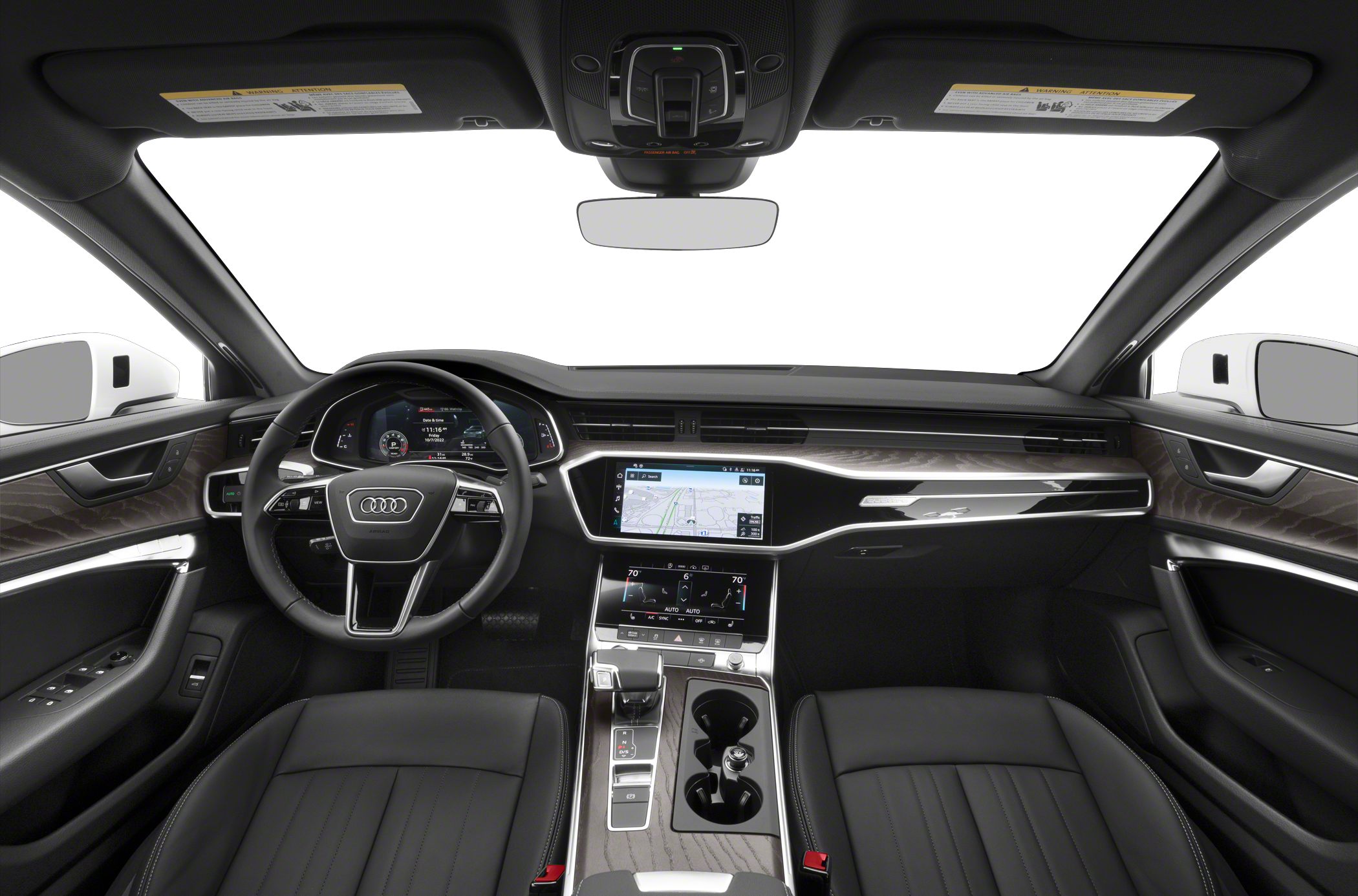 Modern luxury car interior with dual touchscreens and digital dashboard