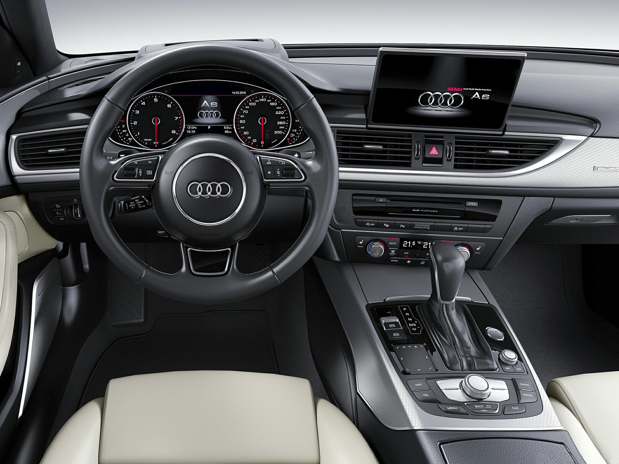 Multifunction steering wheel, digital instrument cluster, multimedia screen, modern center console