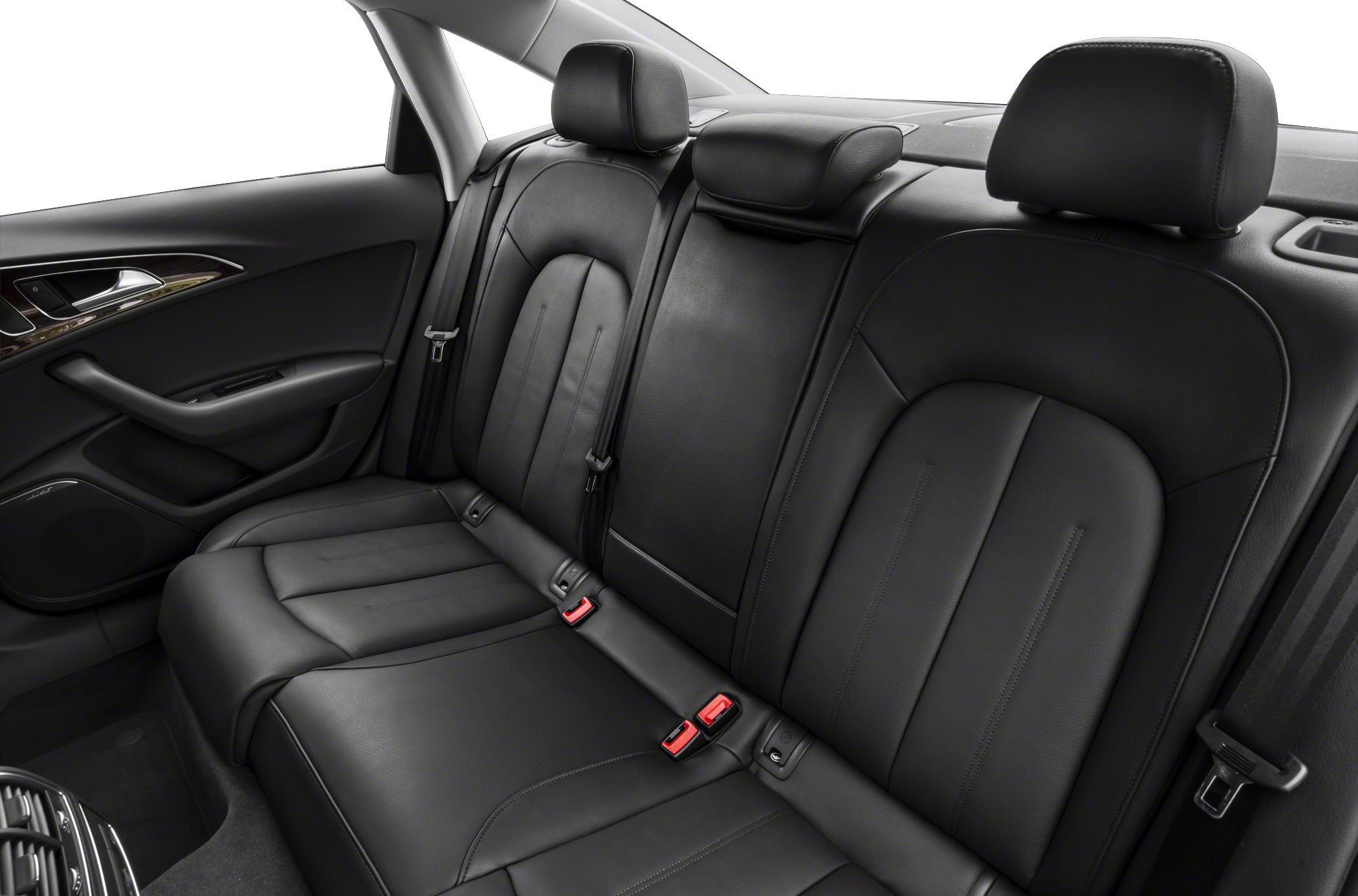 Black leather rear seats with seat belts and headrests