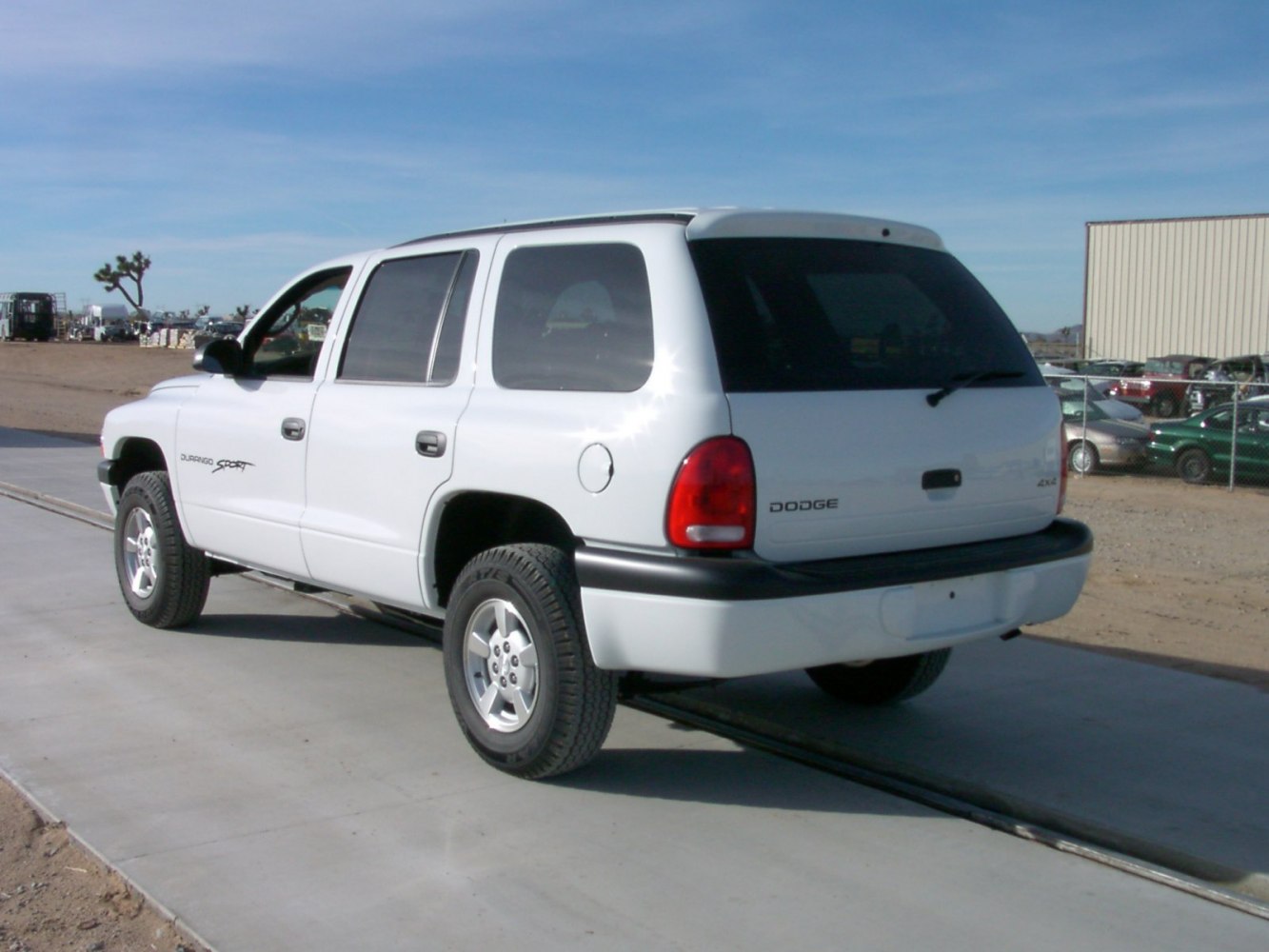 Rear side view of a white SUV with 4x4 badge and tinted rear windows