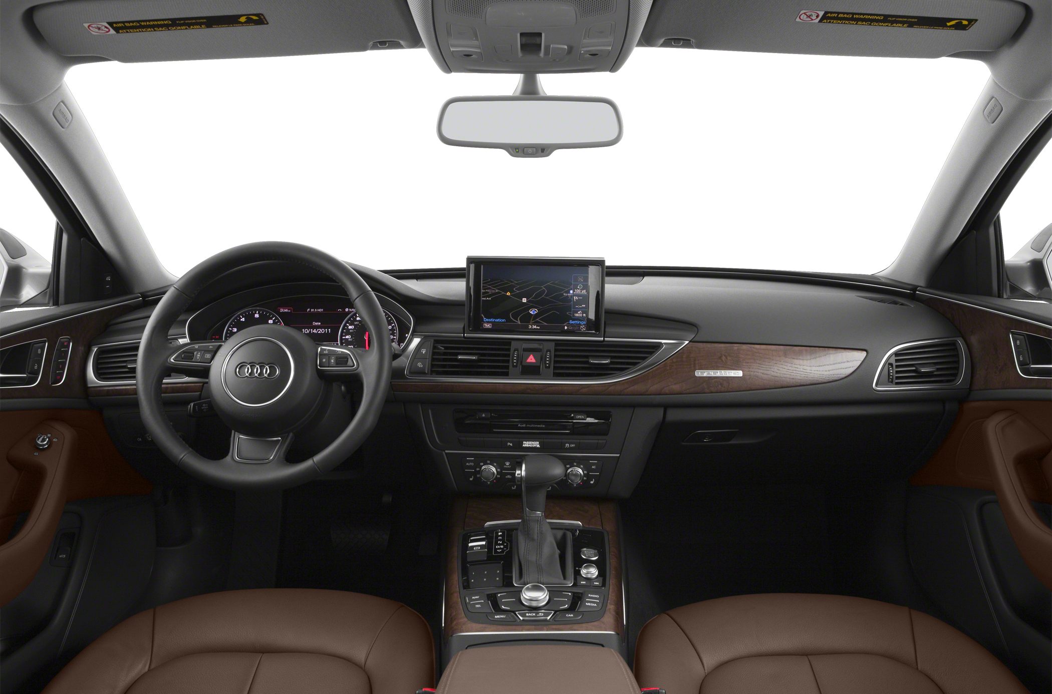 Luxury dashboard with navigation screen and wooden trim