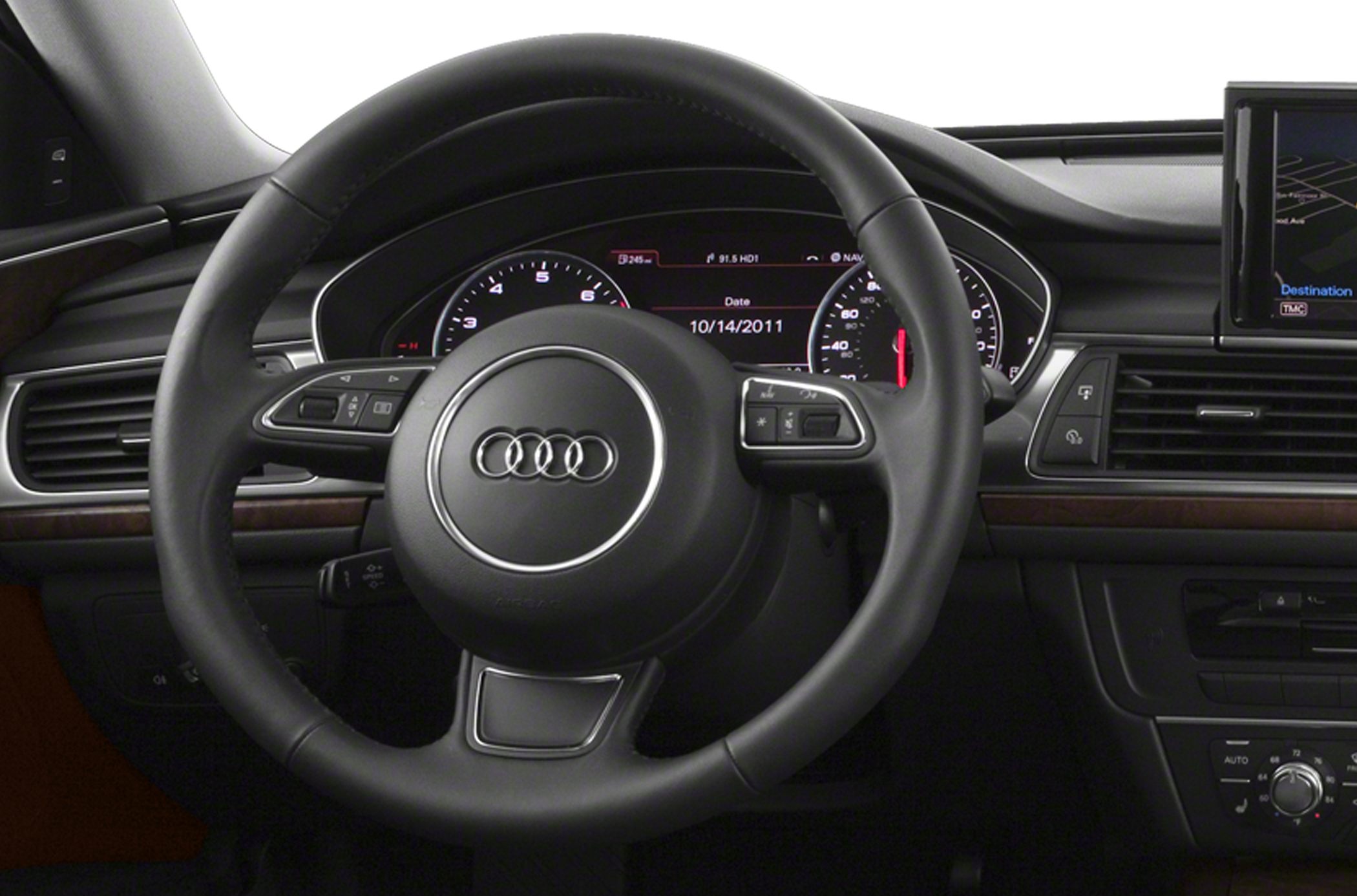 Steering wheel and dashboard with digital instrument cluster and infotainment display
