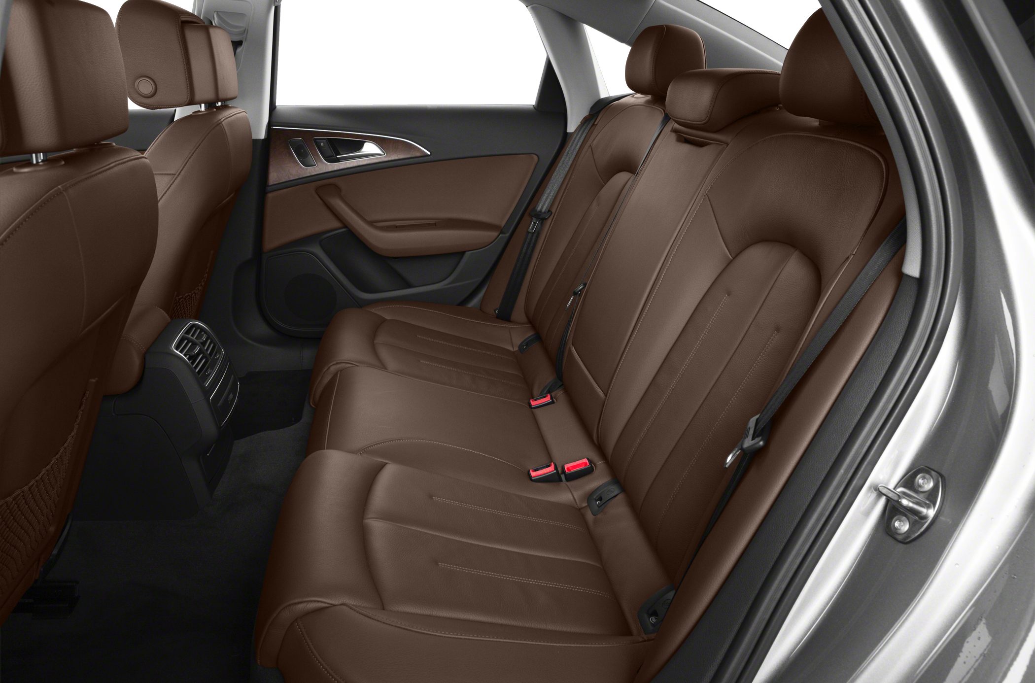 Brown leather rear seat interior with ample legroom