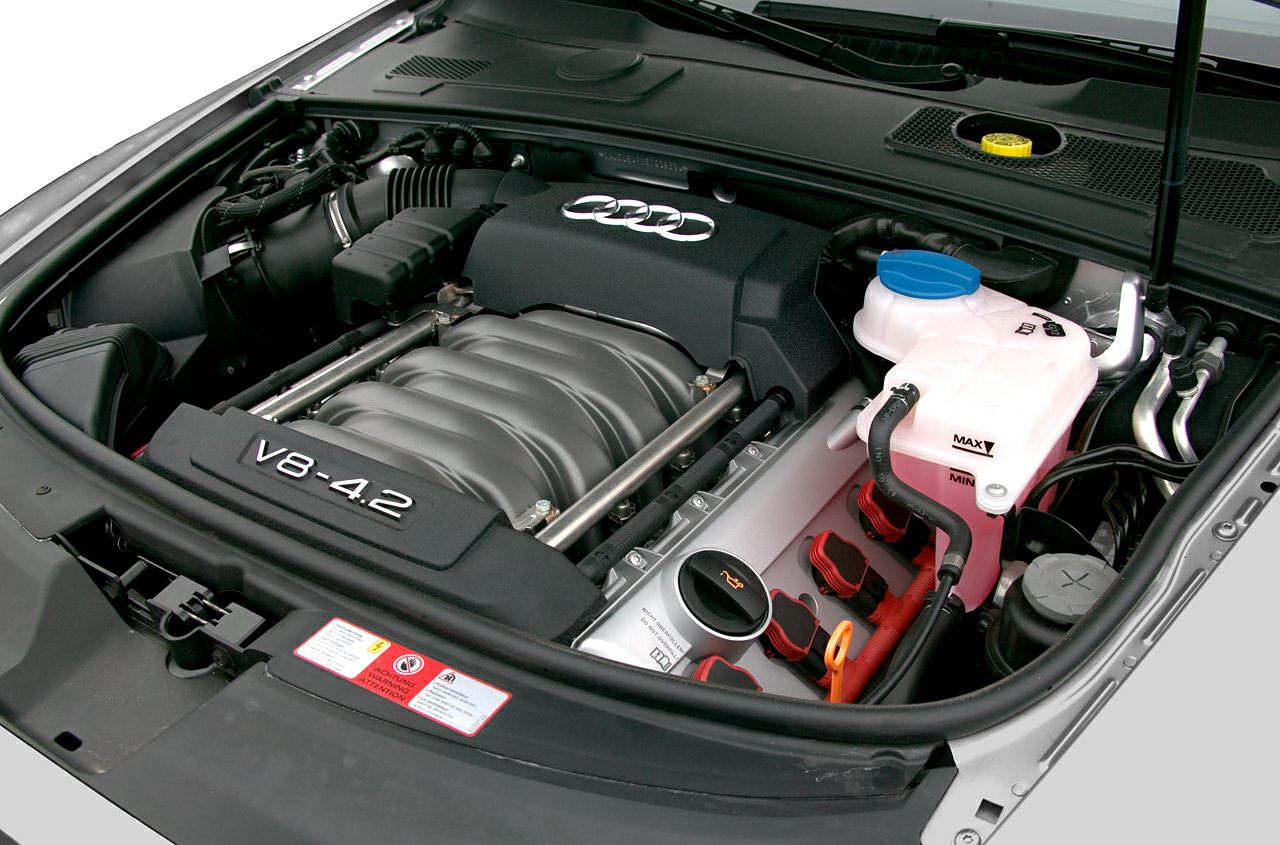 V8 4.2-liter engine with detailed components and layout