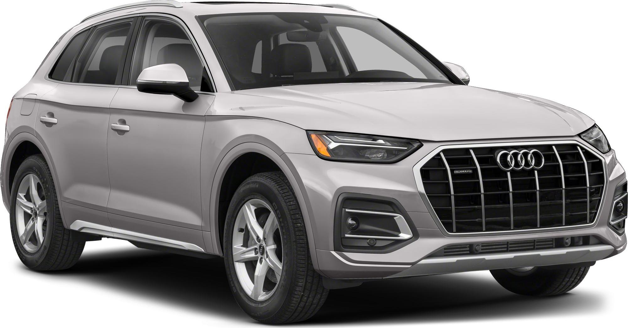 Front side view of SUV with prominent grille and LED headlights