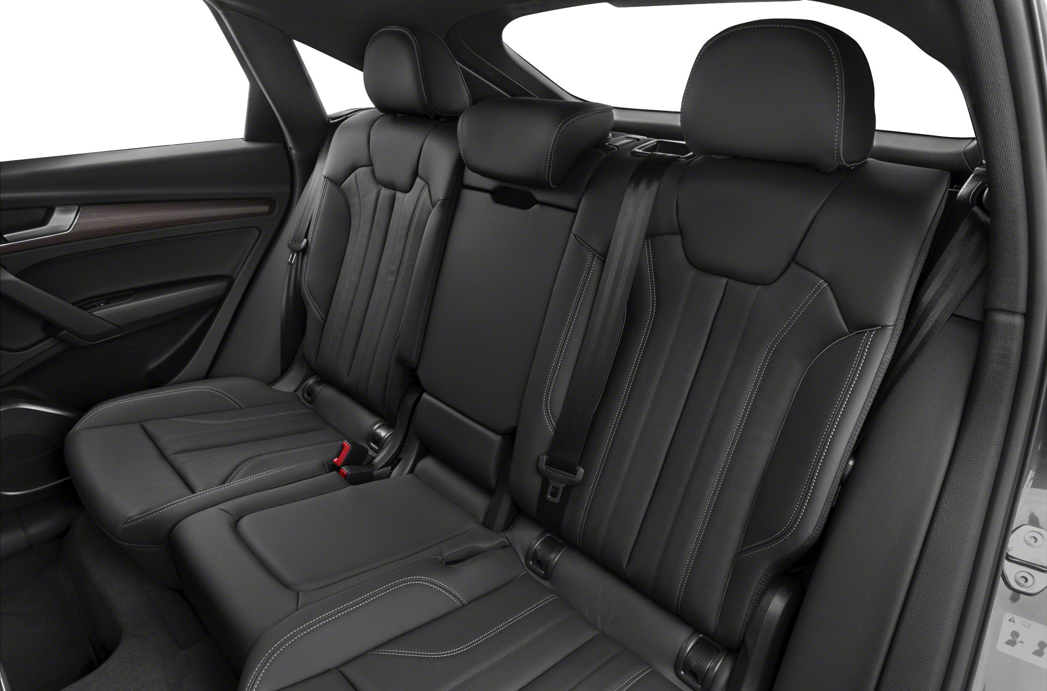 Black leather rear seats with detailed stitching and headrests