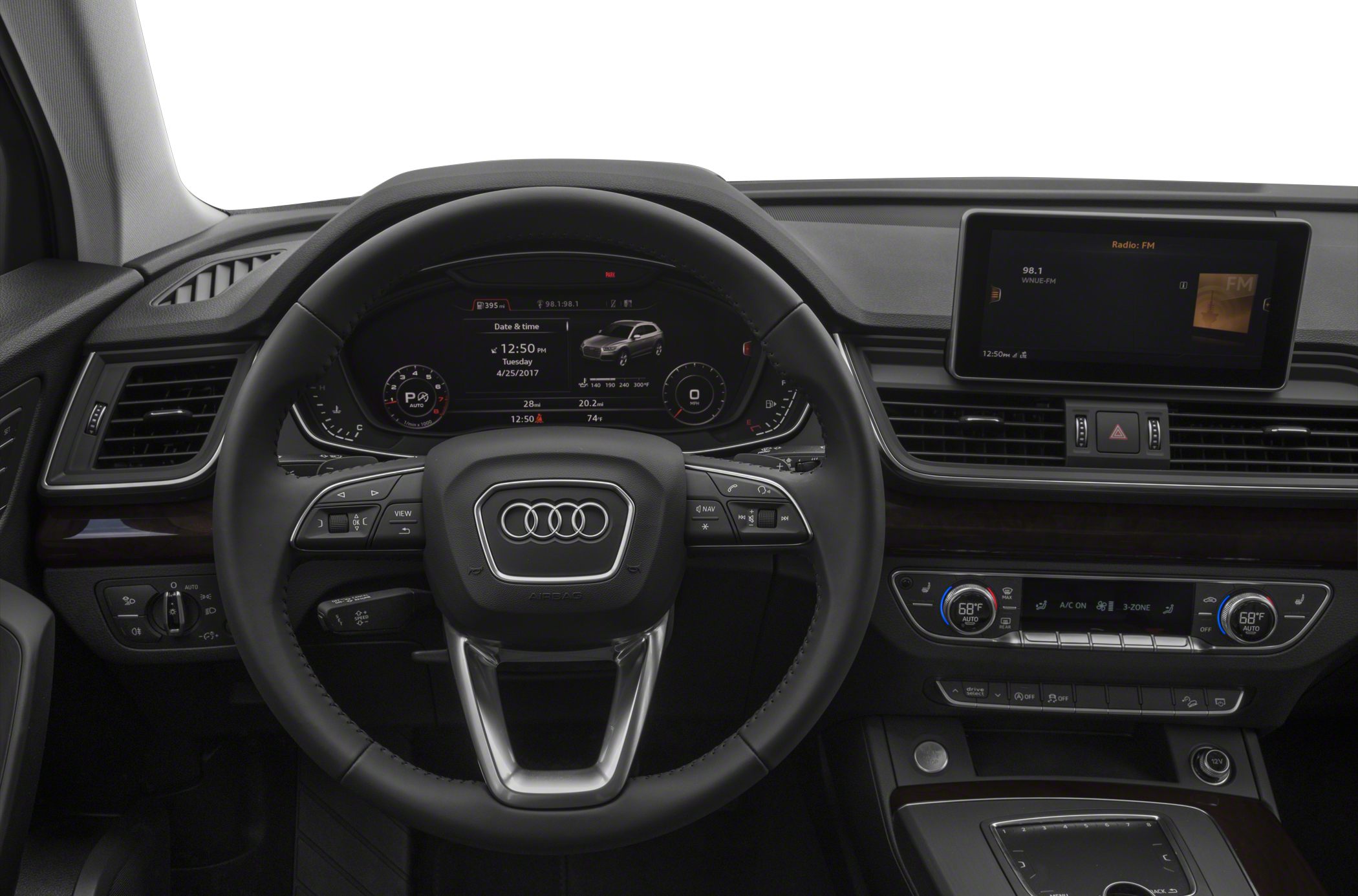 Digital instrument cluster and multifunction steering wheel in a modern SUV interior