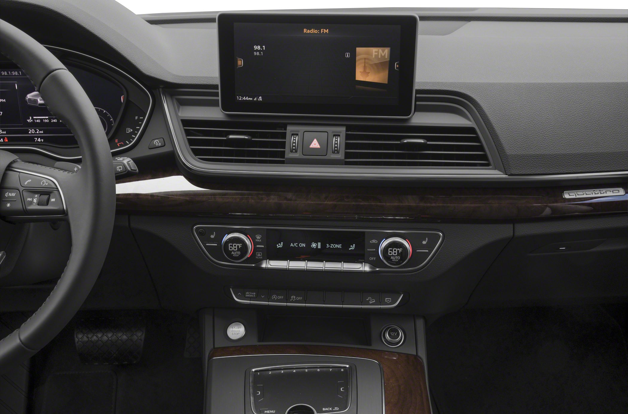 Dashboard with digital infotainment screen and climate control panel