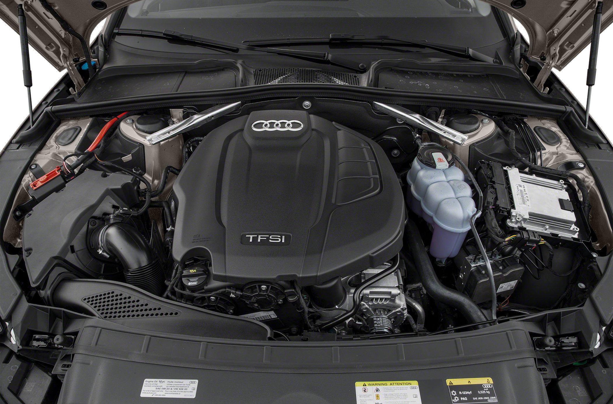 Engine bay with TFSI engine cover and components under hood