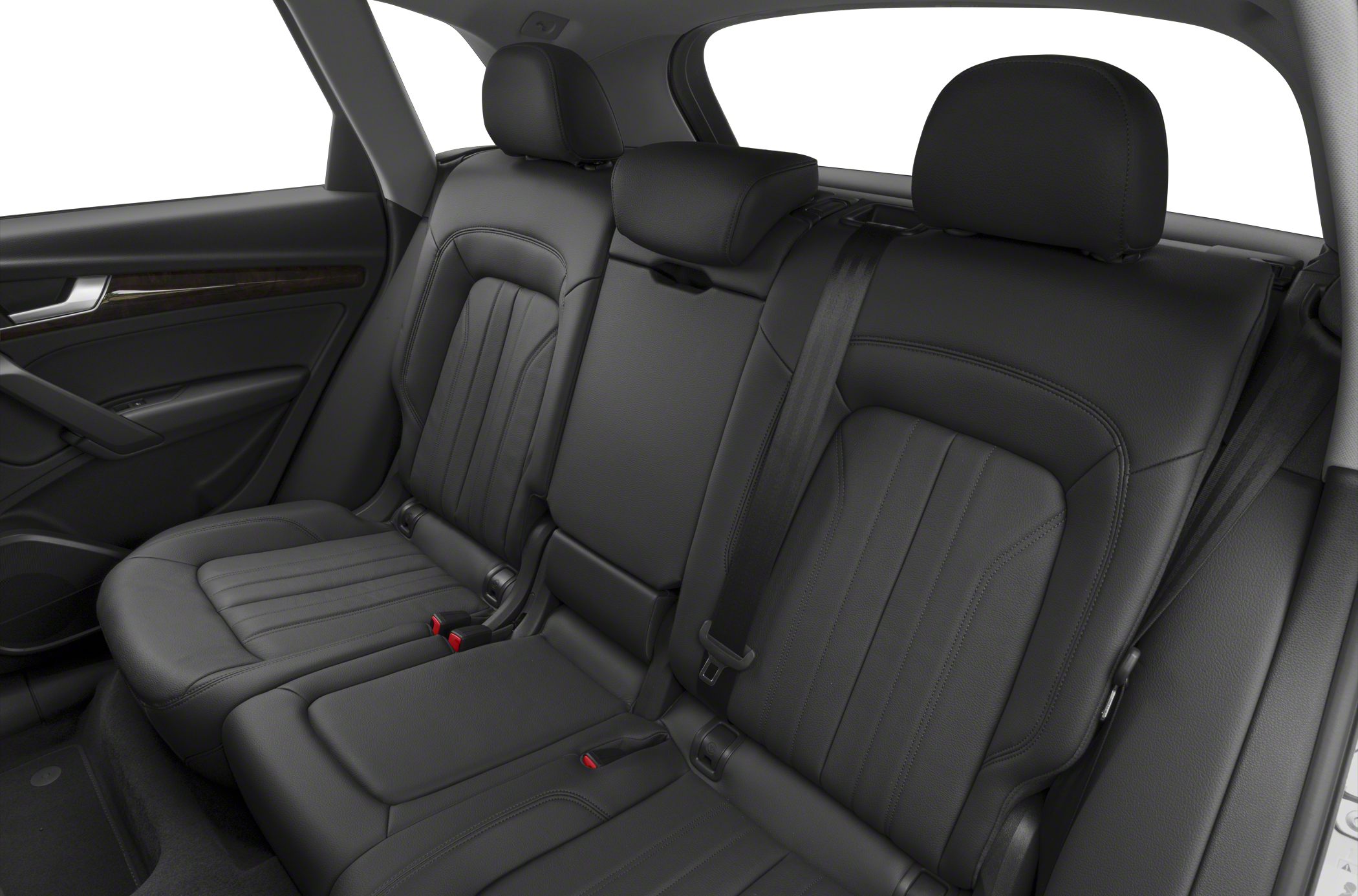 Black leather rear seats with detailed stitching and center armrest