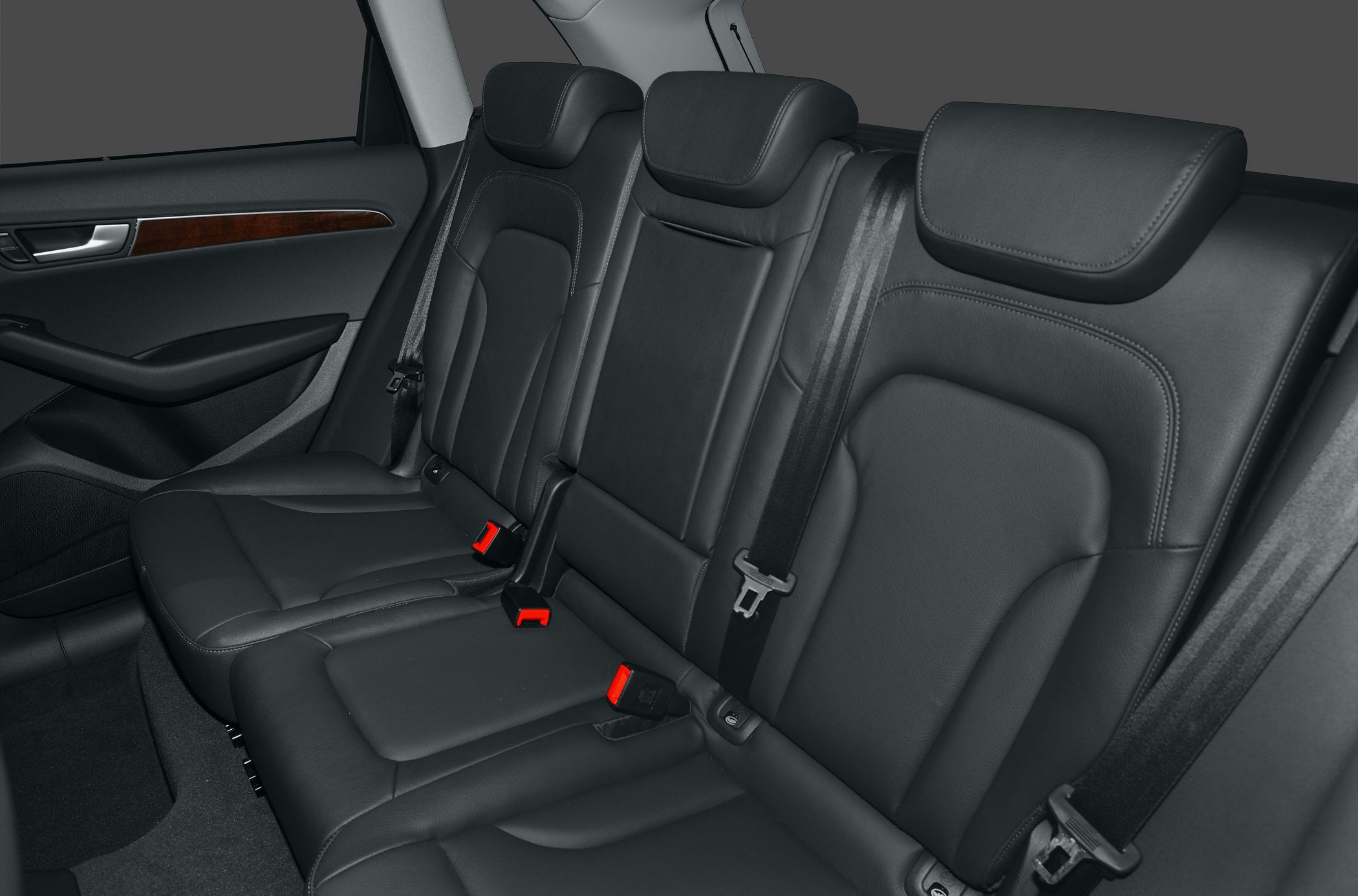 Rear leather seats with headrests and seat belts