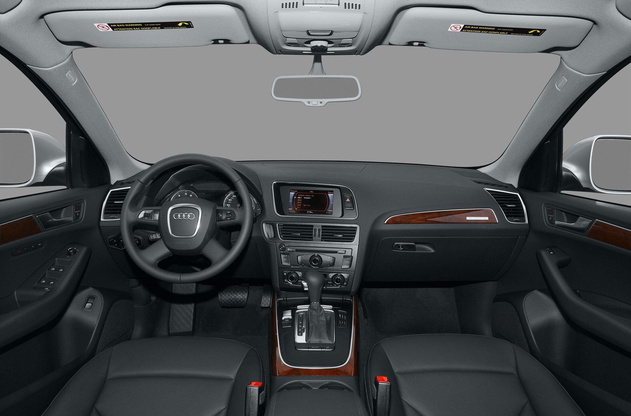 Dashboard, steering wheel, center console, and car interior layout