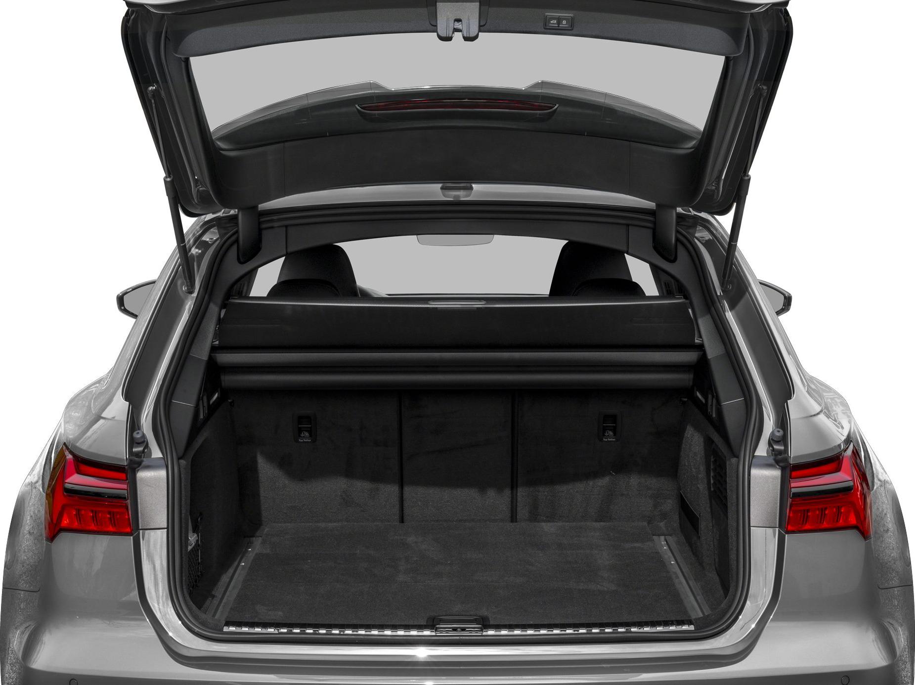 Open trunk with spacious rear cargo area and premium interior lining