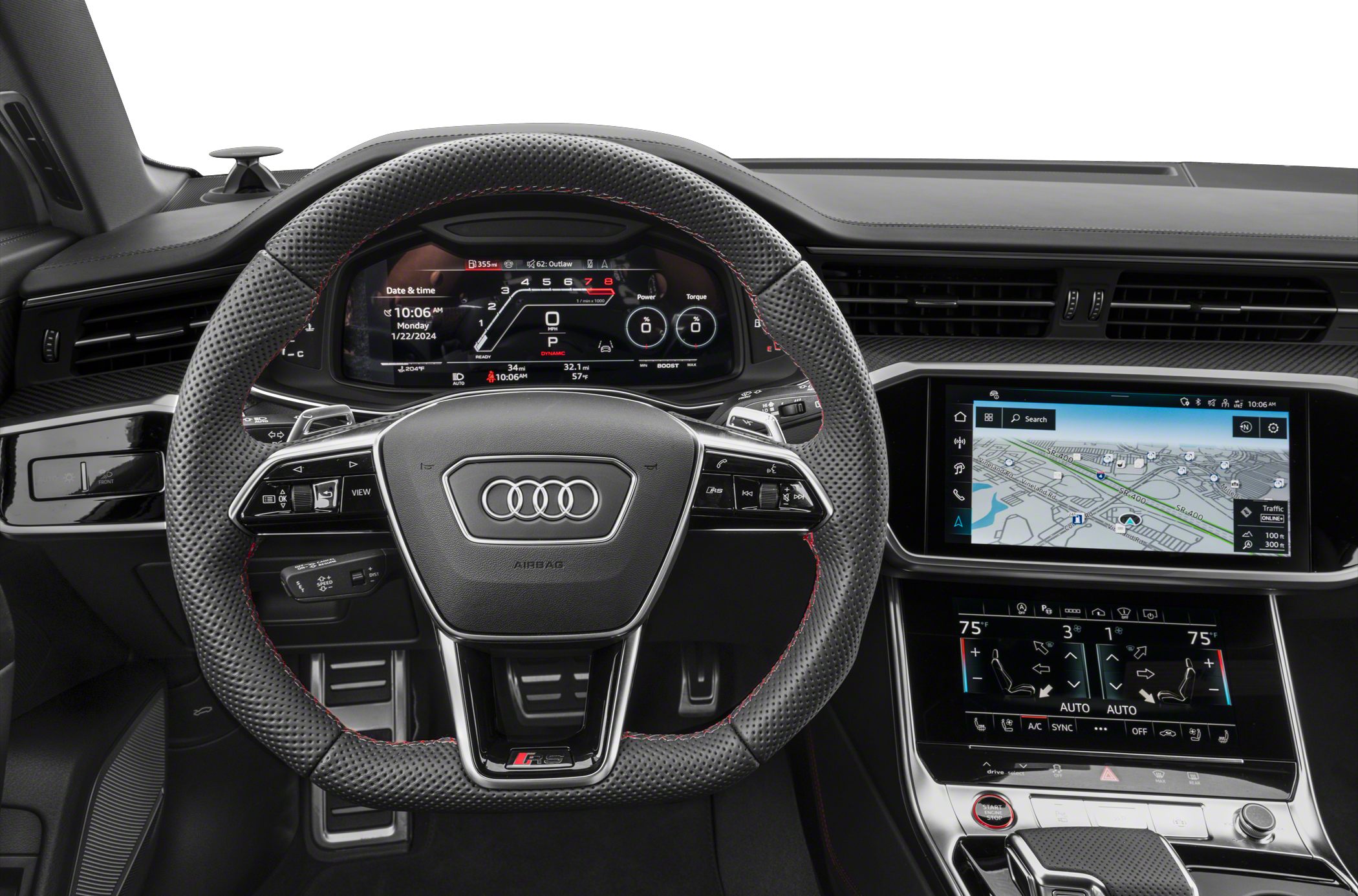 Audi RS 6 Avant digital dashboard with multifunction steering wheel and dual touchscreens