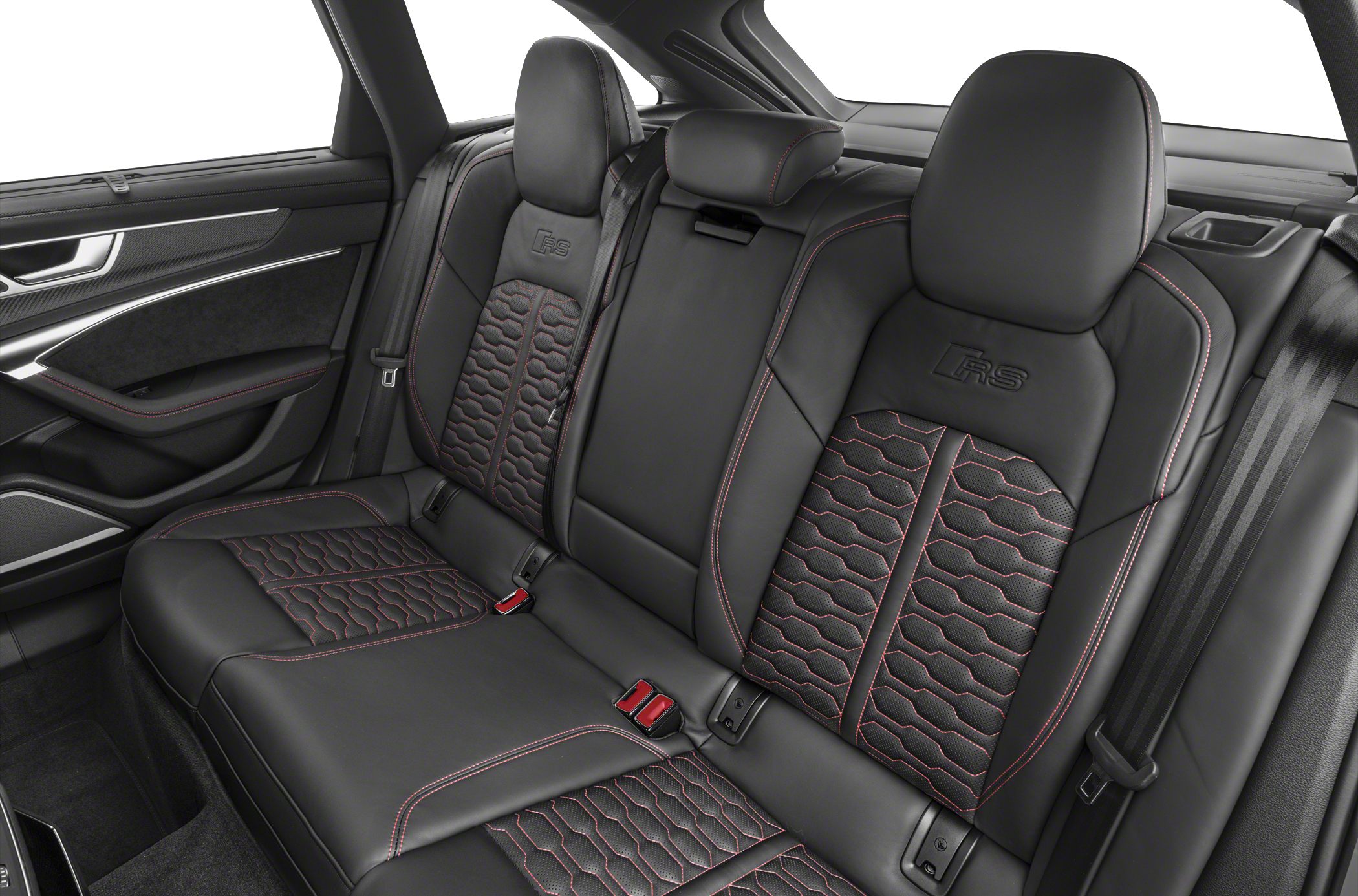 Black leather rear seats with red stitching and embossed RS logo