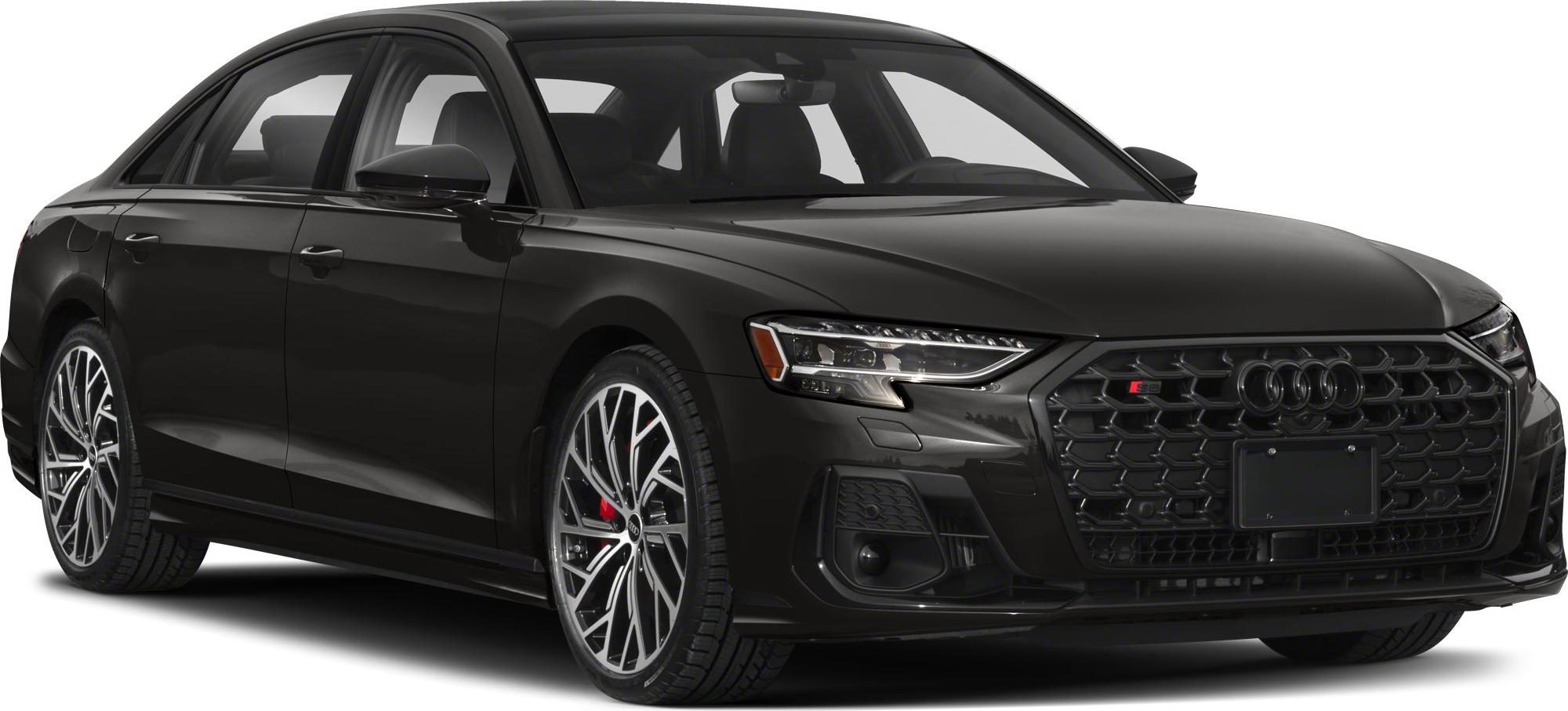 Black luxury sedan with aggressive front grille and LED headlights