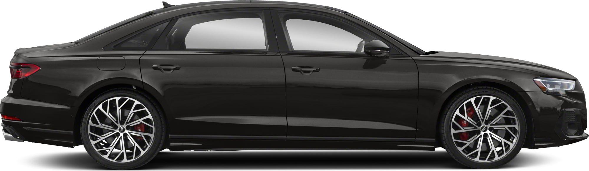 Side profile of black sedan with distinctive alloy wheels