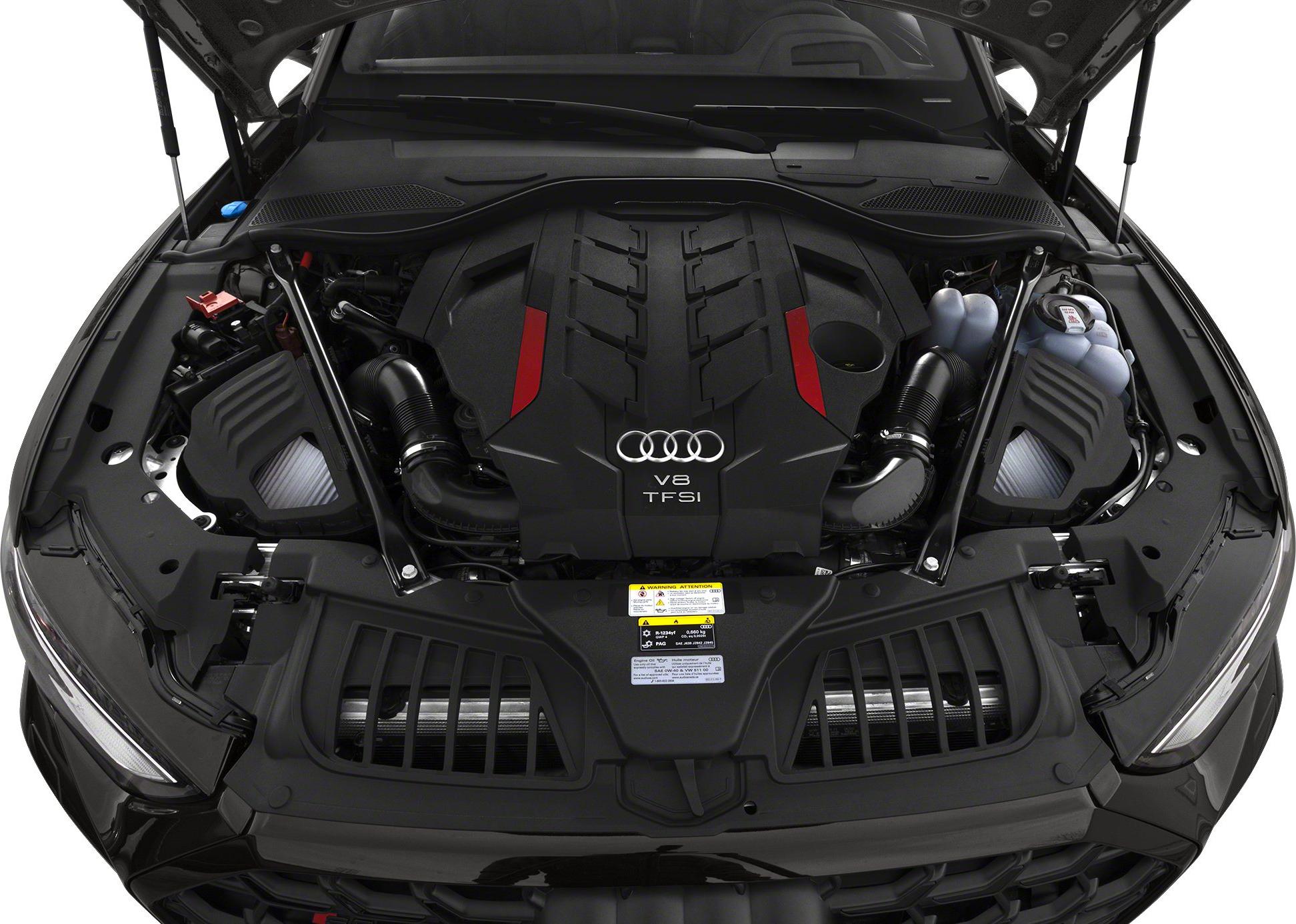 Audi V8 TFSI engine bay with structural reinforcements