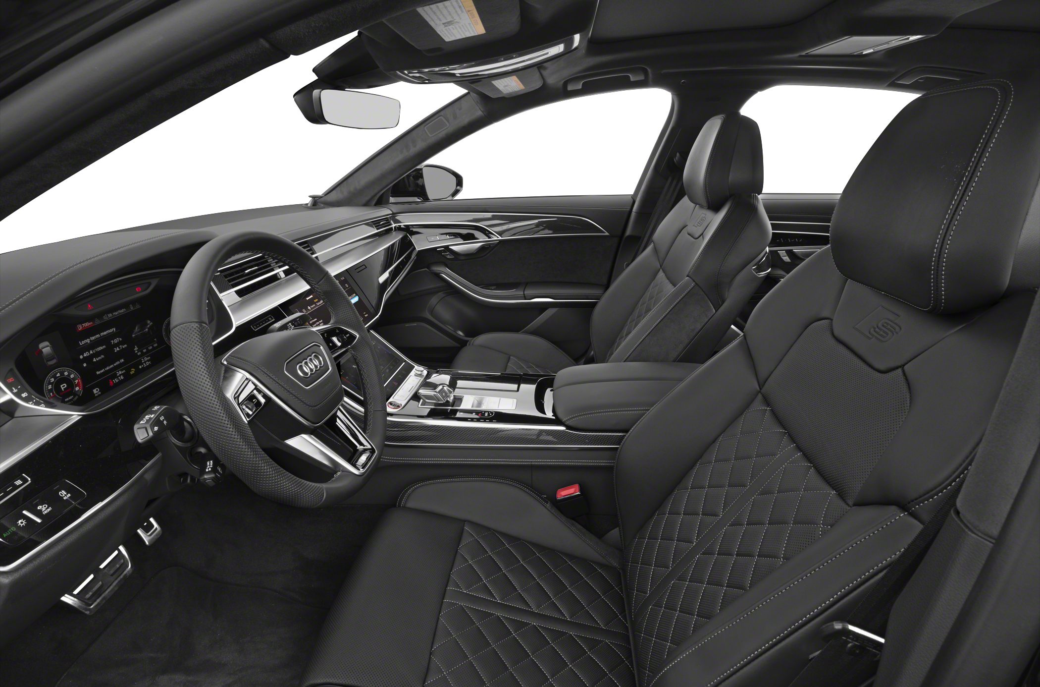 Luxury interior with digital dashboard and diamond-stitched leather seats