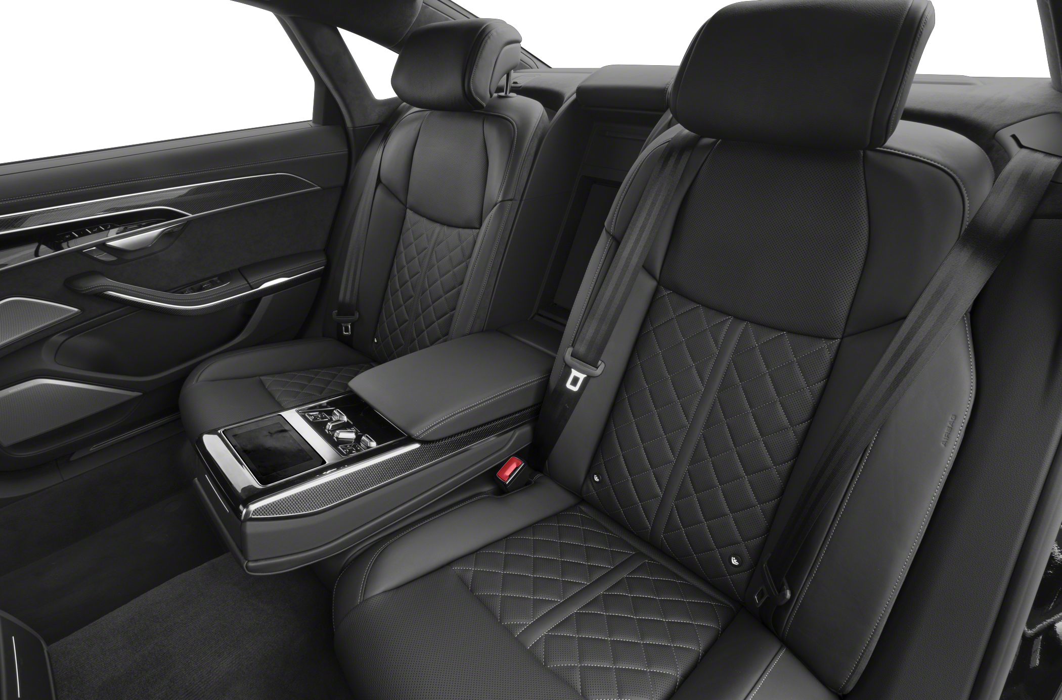 Black leather rear seats with diamond stitching and advanced central console
