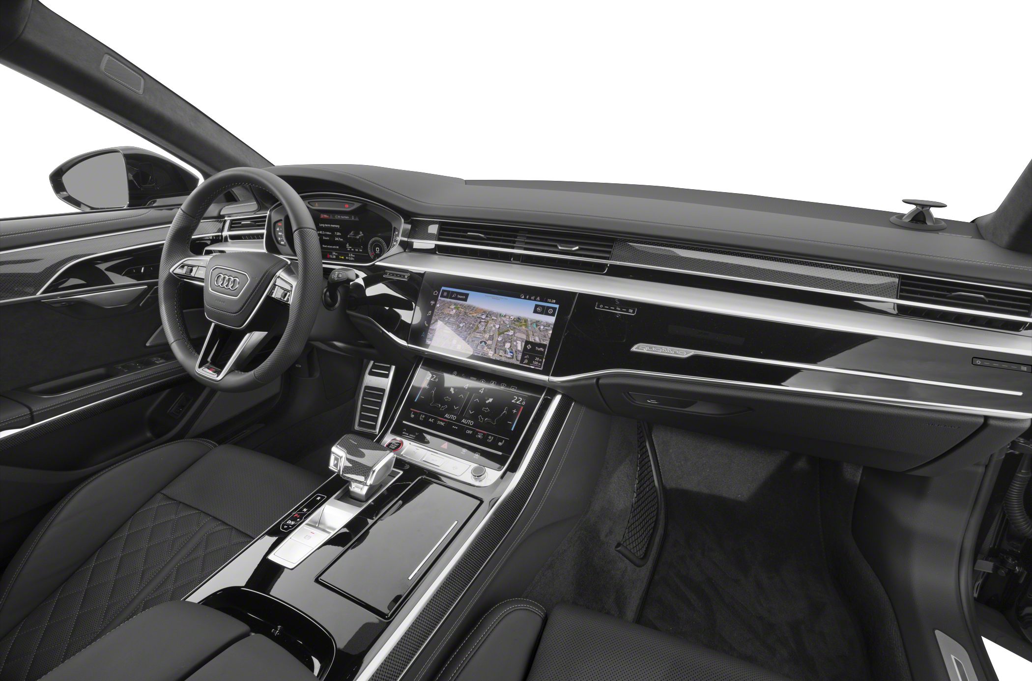Luxury interior with digital cockpit and dual touchscreen console