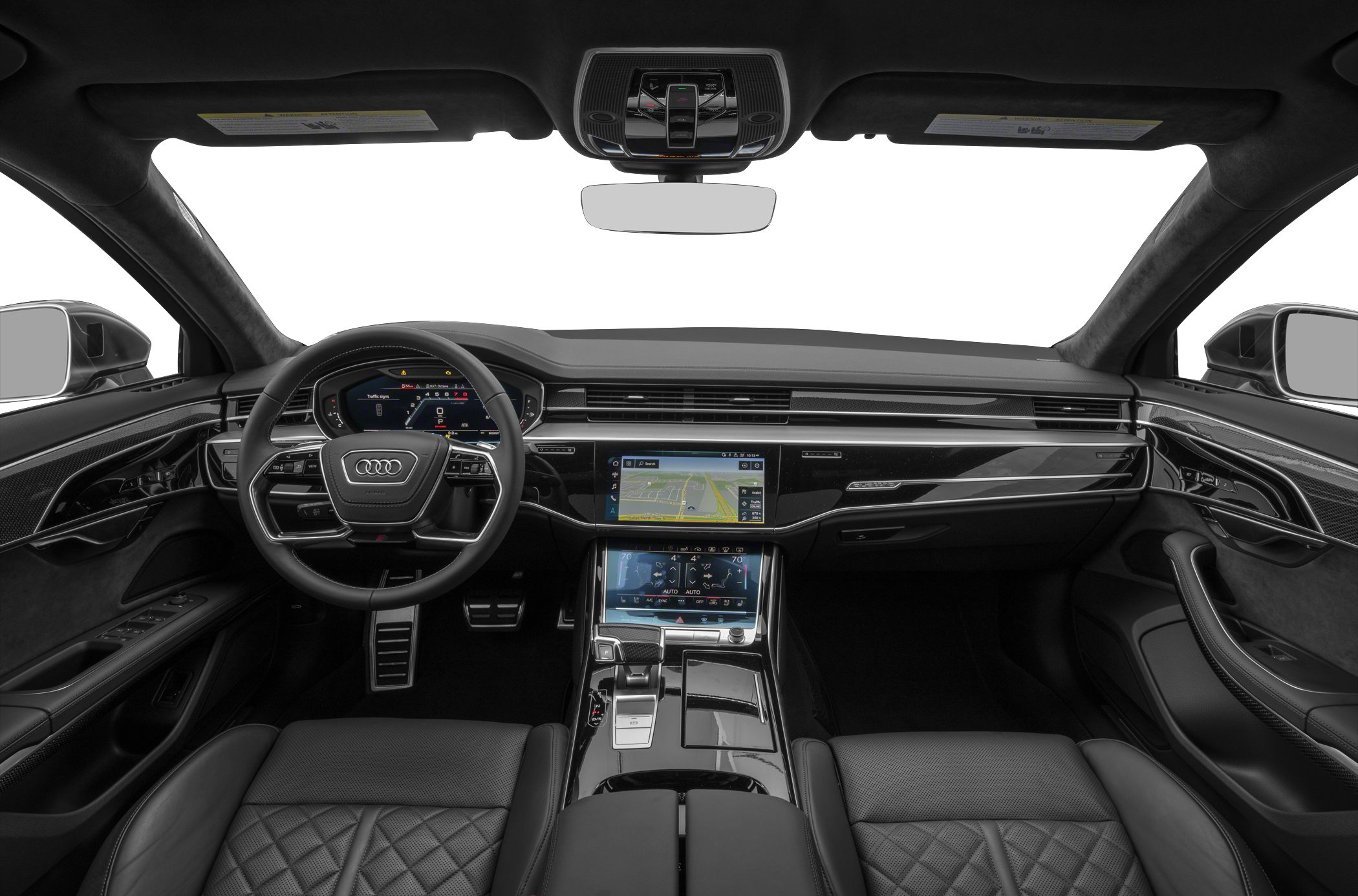 Digital cockpit, dual touchscreen infotainment, quilted leather seats interior