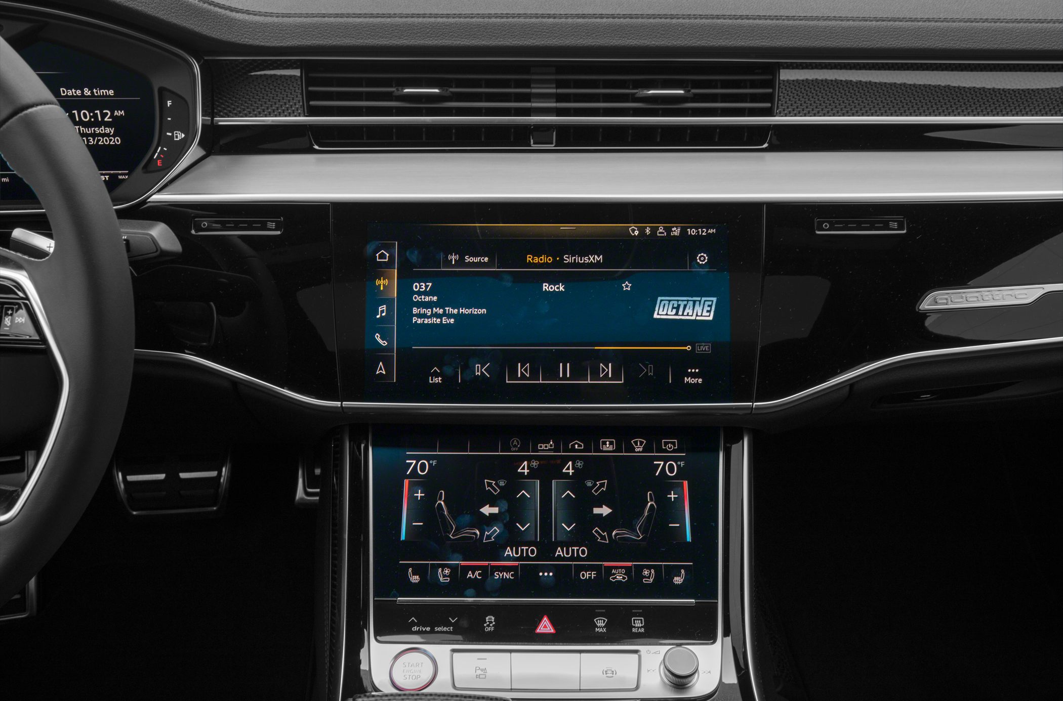 Digital dual touchscreen infotainment and climate control system