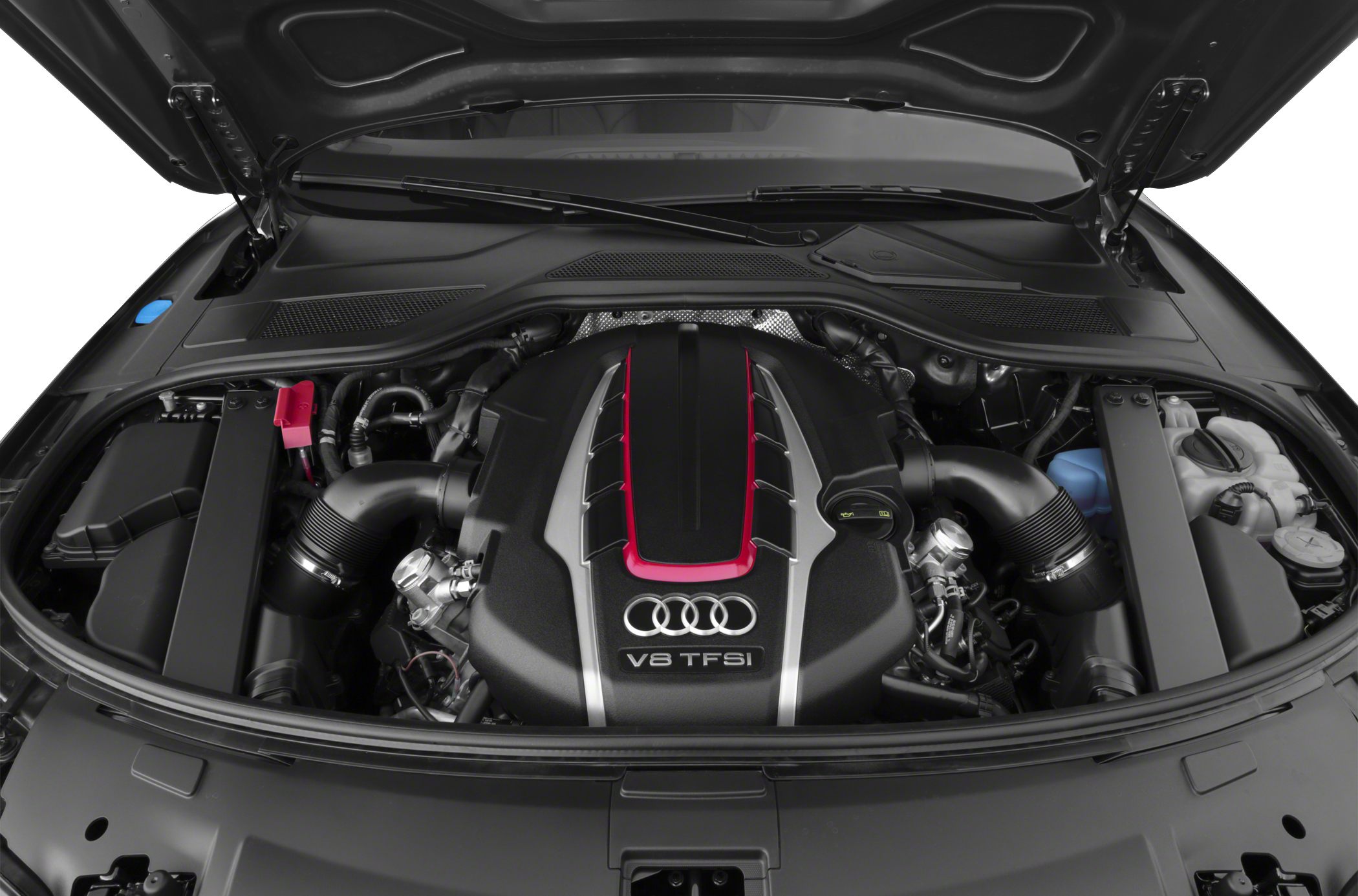 Audi S8 D4 V8 TFSI engine bay with turbocharged V8
