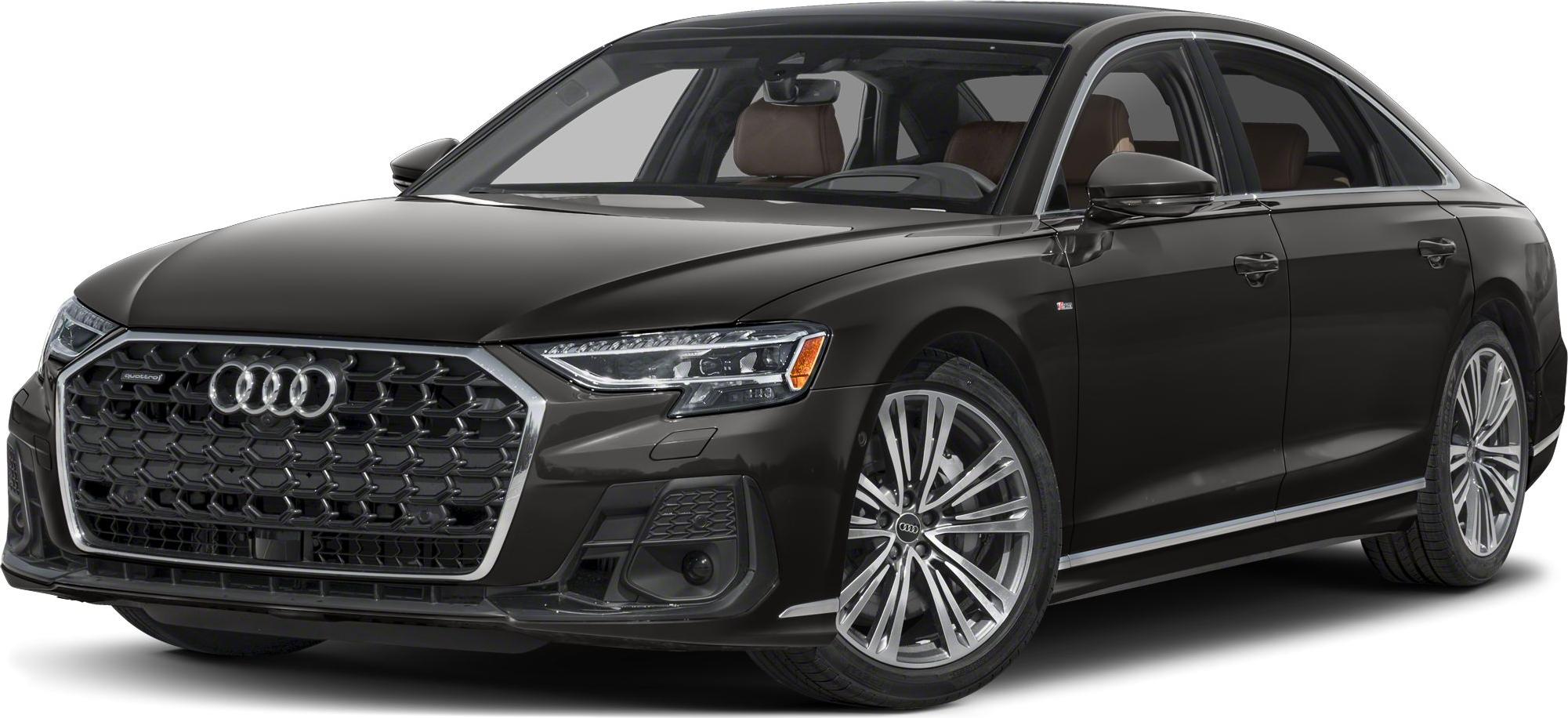 Luxury sedan front angle with LED headlights and honeycomb grille