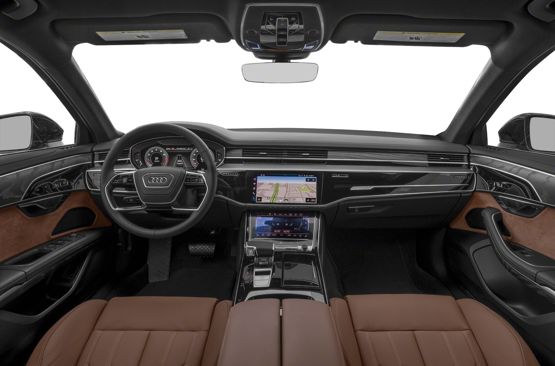 Luxury interior with digital dashboard and dual touchscreen center console