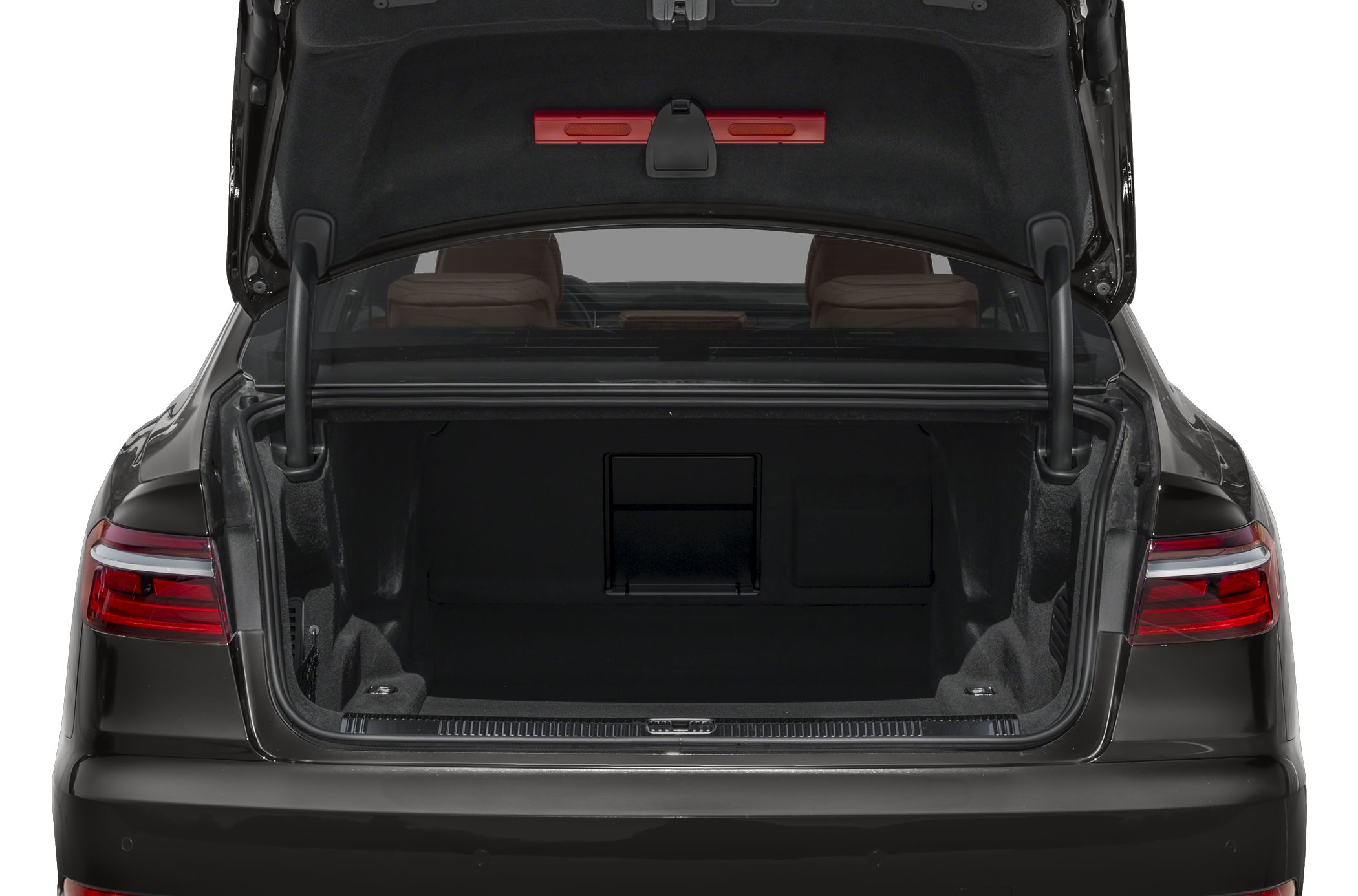 Open spacious trunk and rear tail lights of a luxury sedan