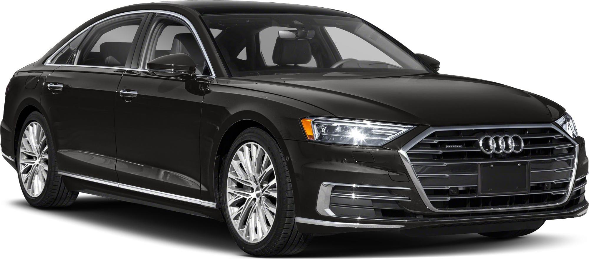 Luxury sedan front view with LED headlights and alloy wheels