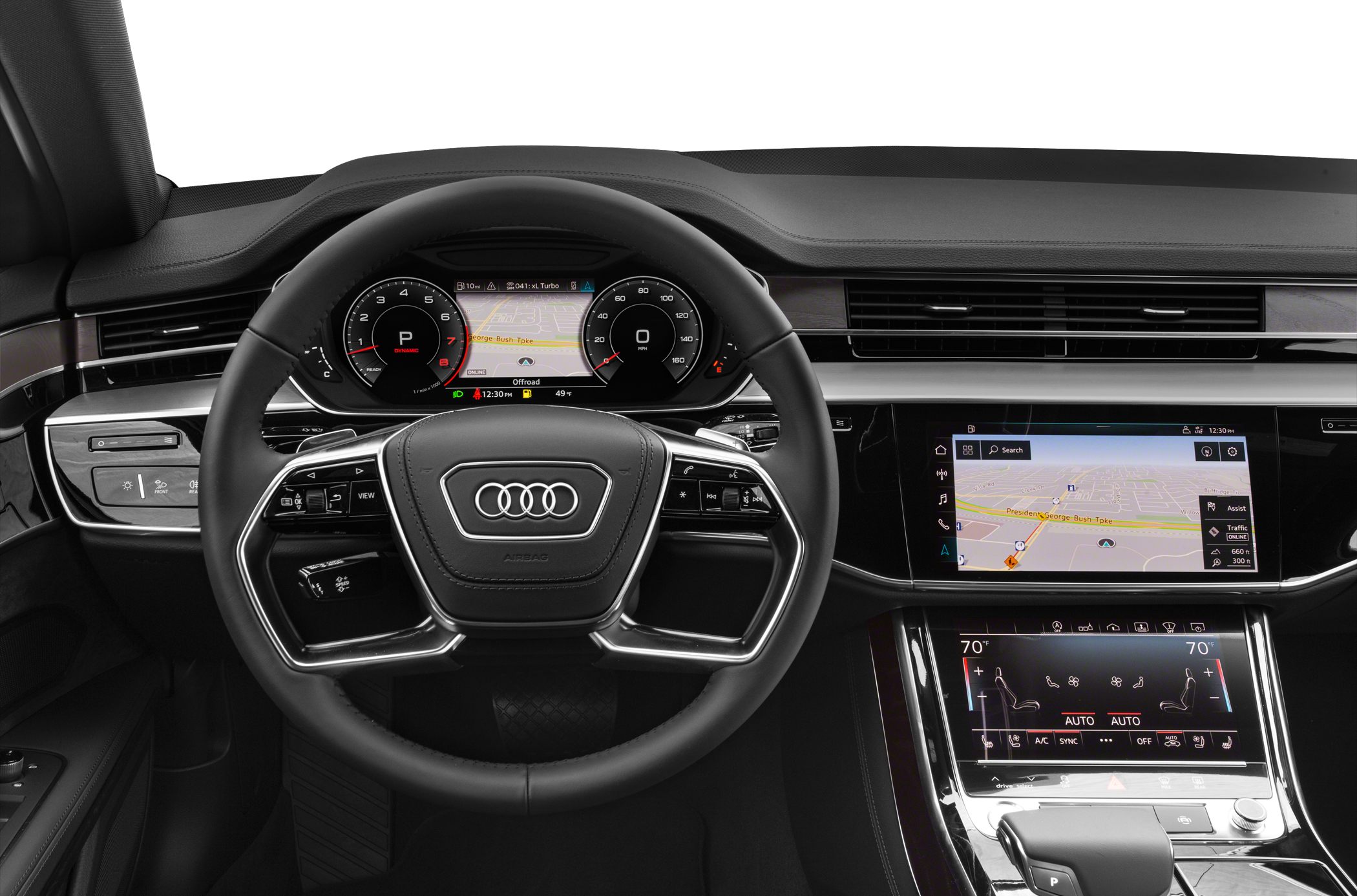 Digital instrument cluster and dual touchscreen infotainment system