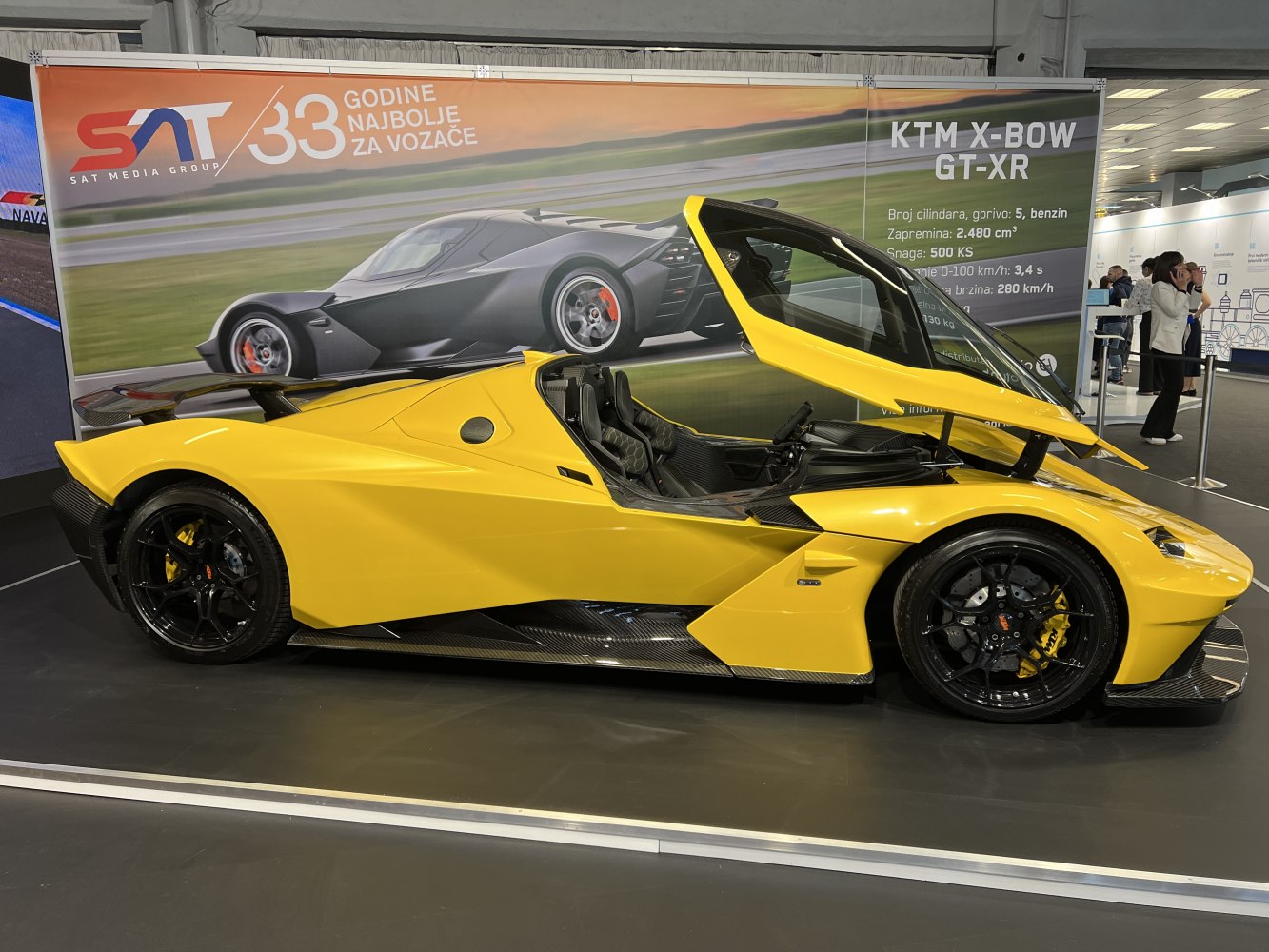 Yellow sports car with canopy-style door and aerodynamic body