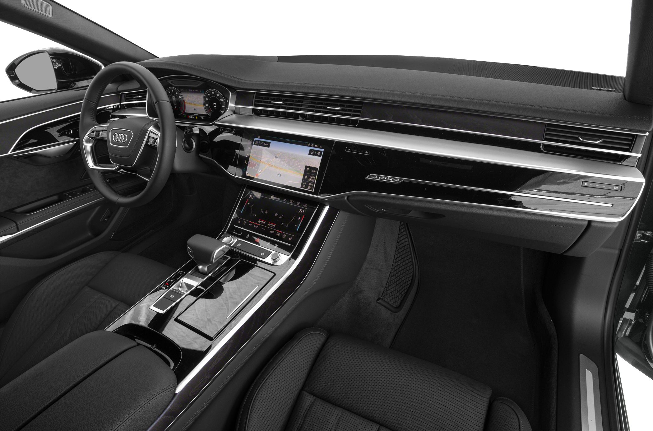 Luxury interior with digital instrument cluster and dual touchscreen infotainment
