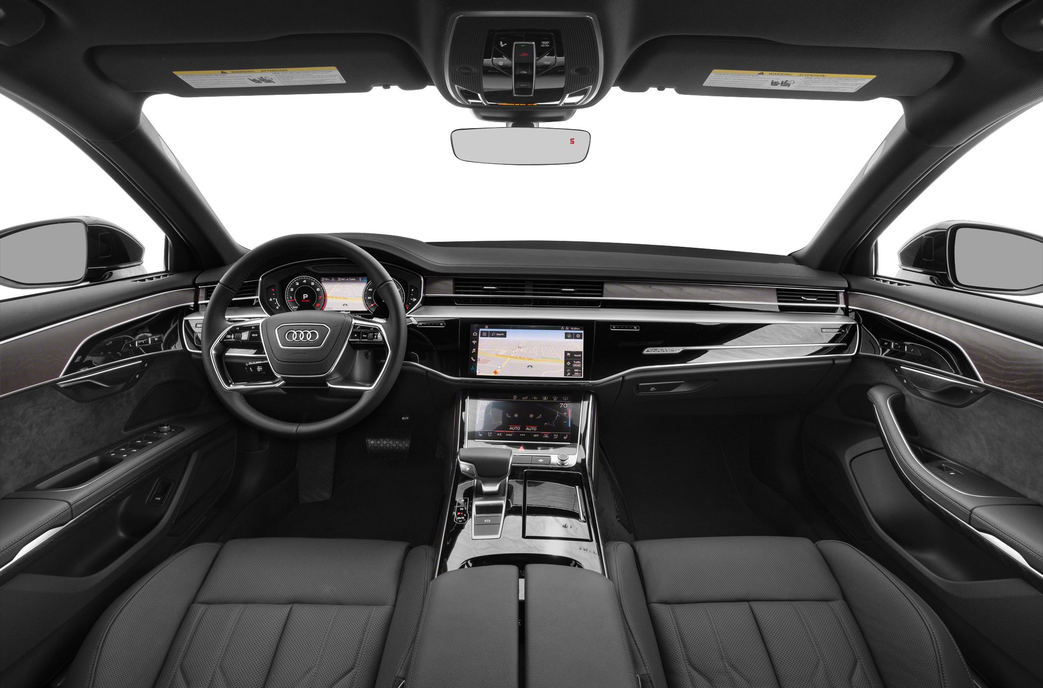 Luxury interior with digital dashboard and dual touchscreen center console
