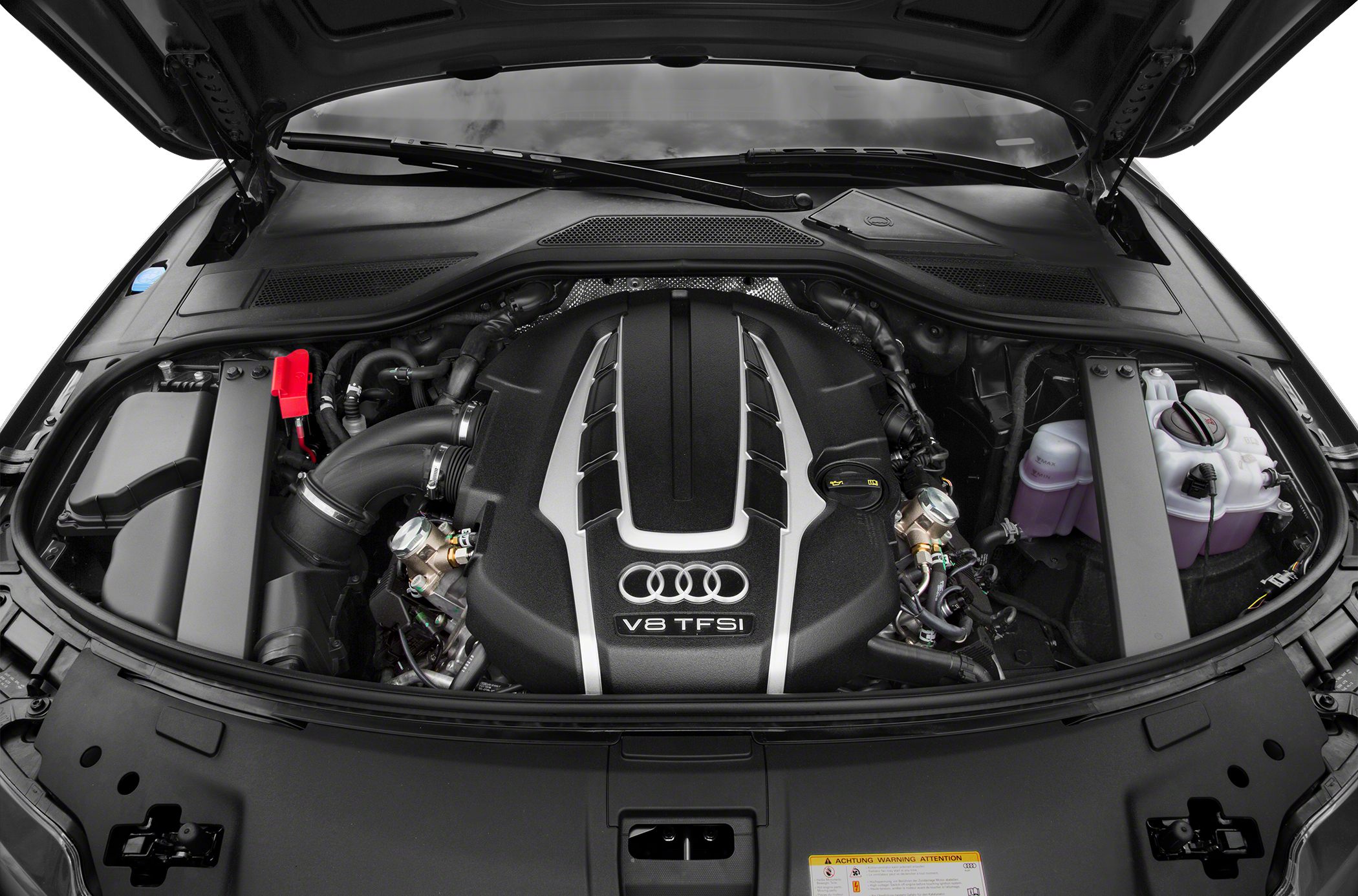 V8 TFSI engine with prominent cover in a clean engine bay