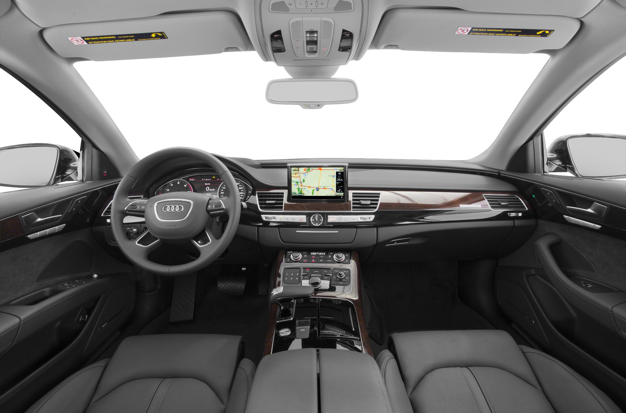 Luxury car interior with digital dashboard and navigation display