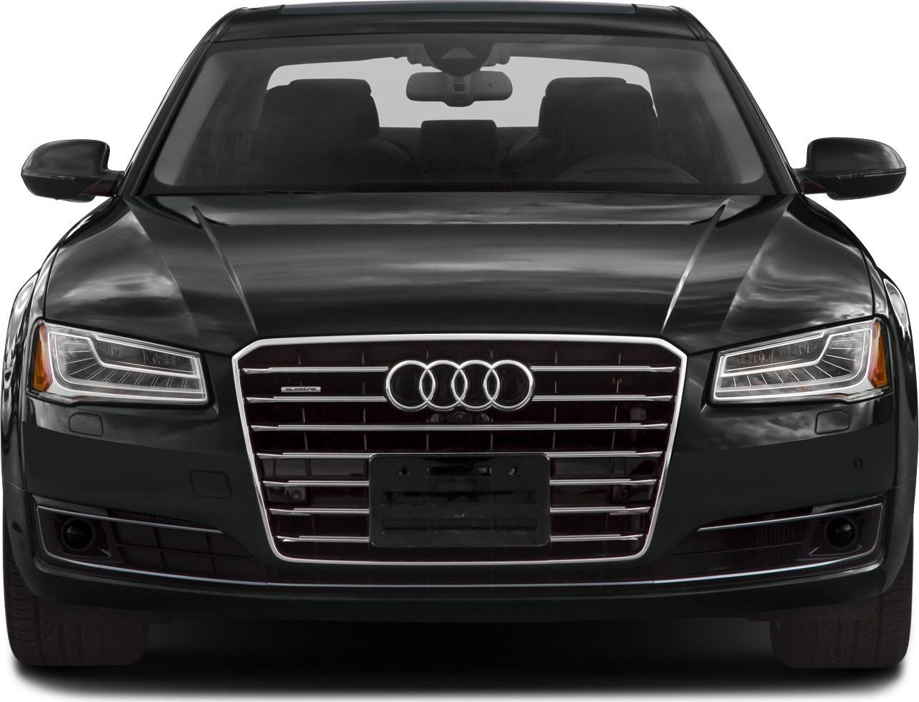 Close-up of front grille and headlights of a luxury sedan
