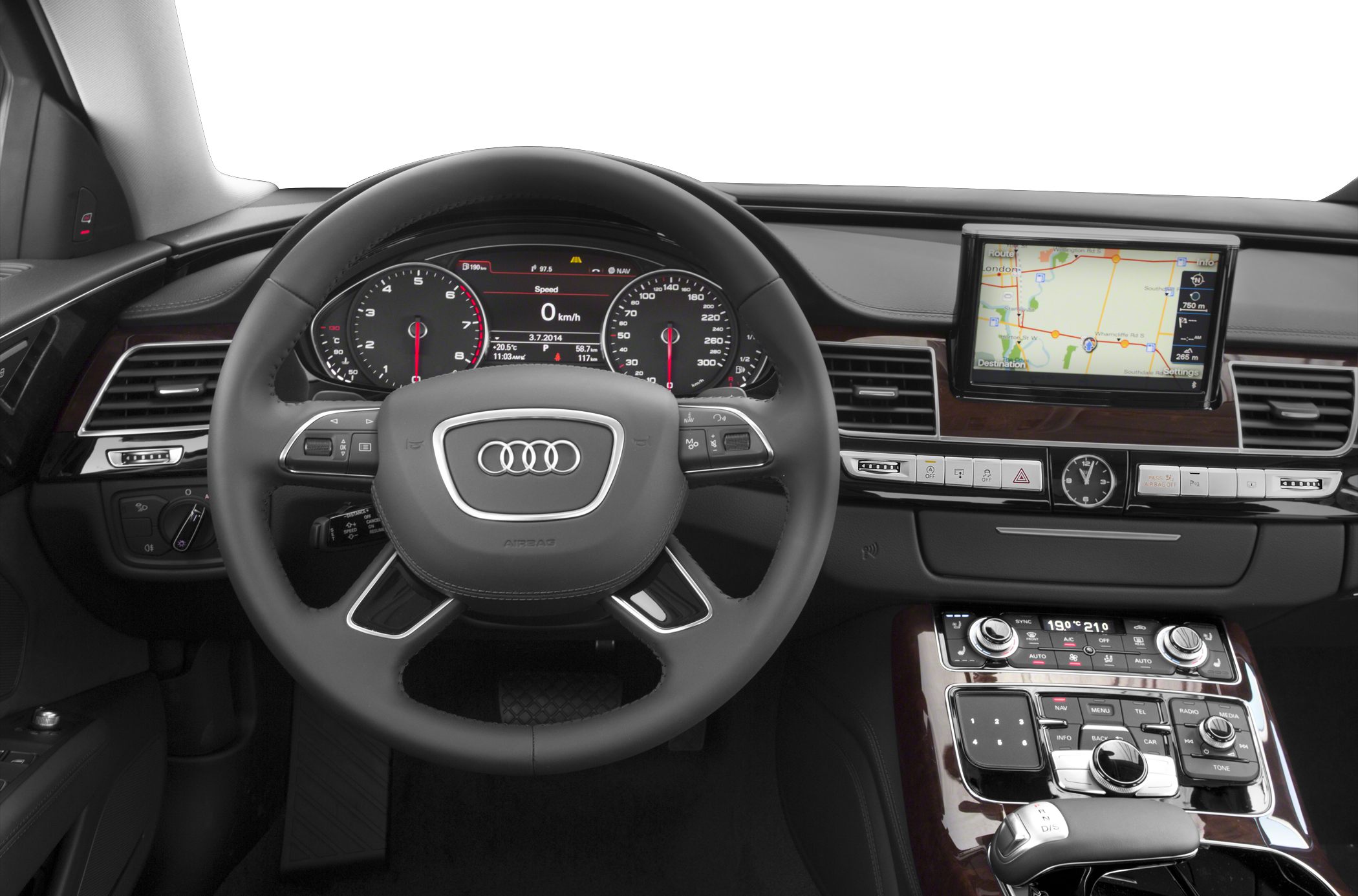 Luxury car interior with digital dashboard and navigation display