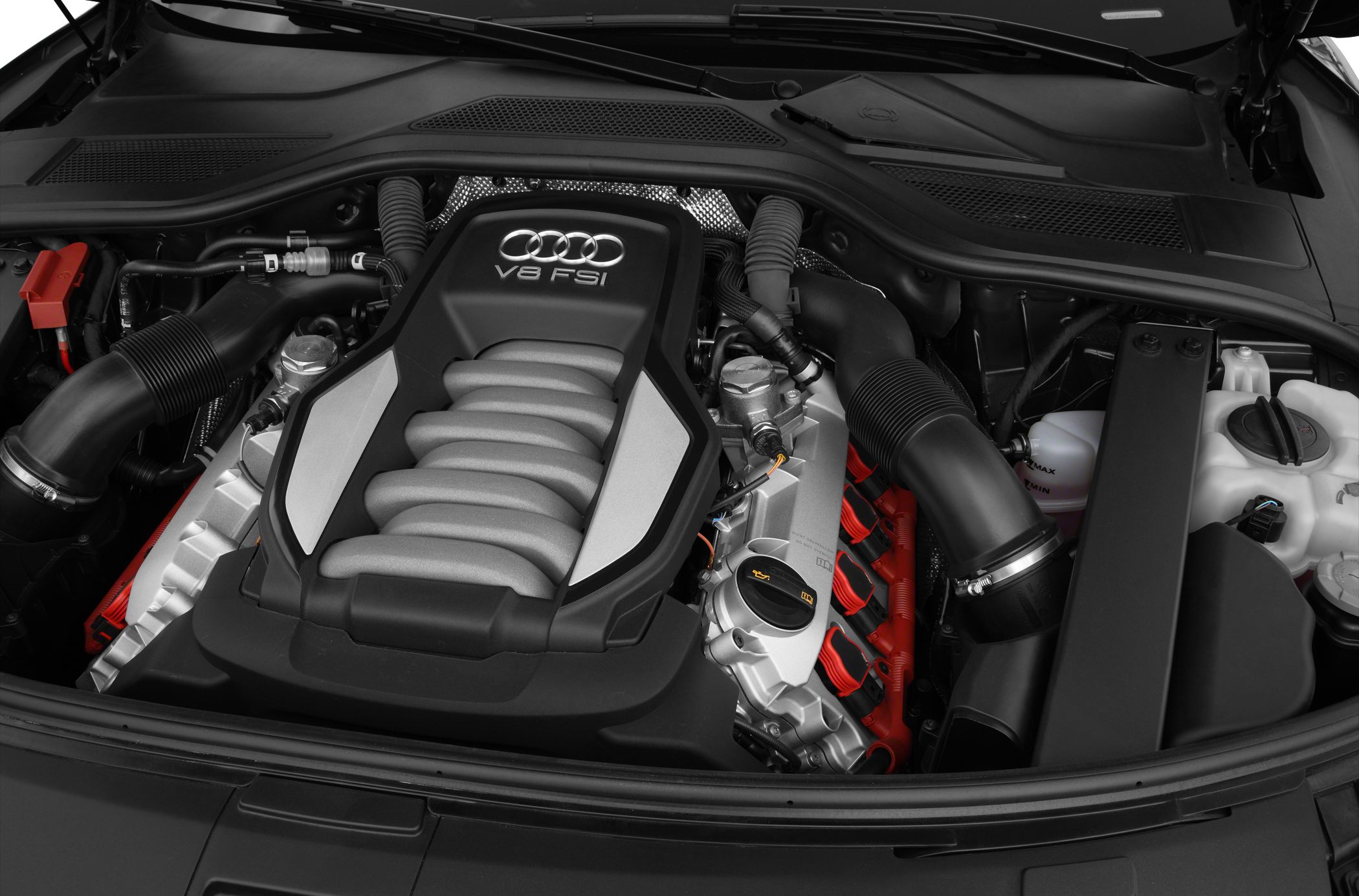 Close-up of V8 FSI engine with visible intake and components