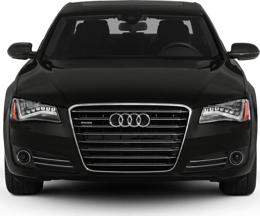 Front view with LED headlights and horizontal grille bars