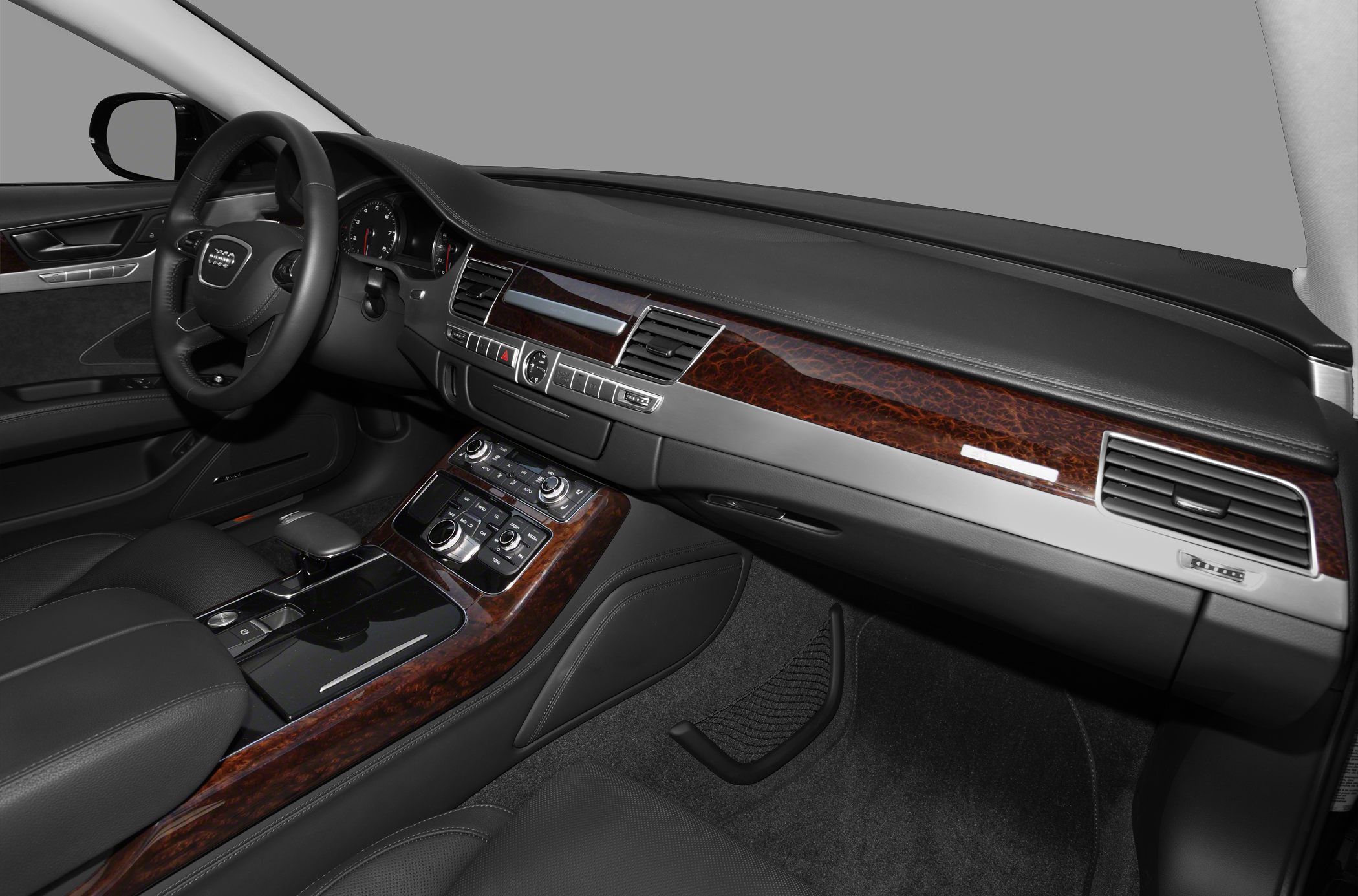 Luxury dashboard with wood trim and advanced center console controls