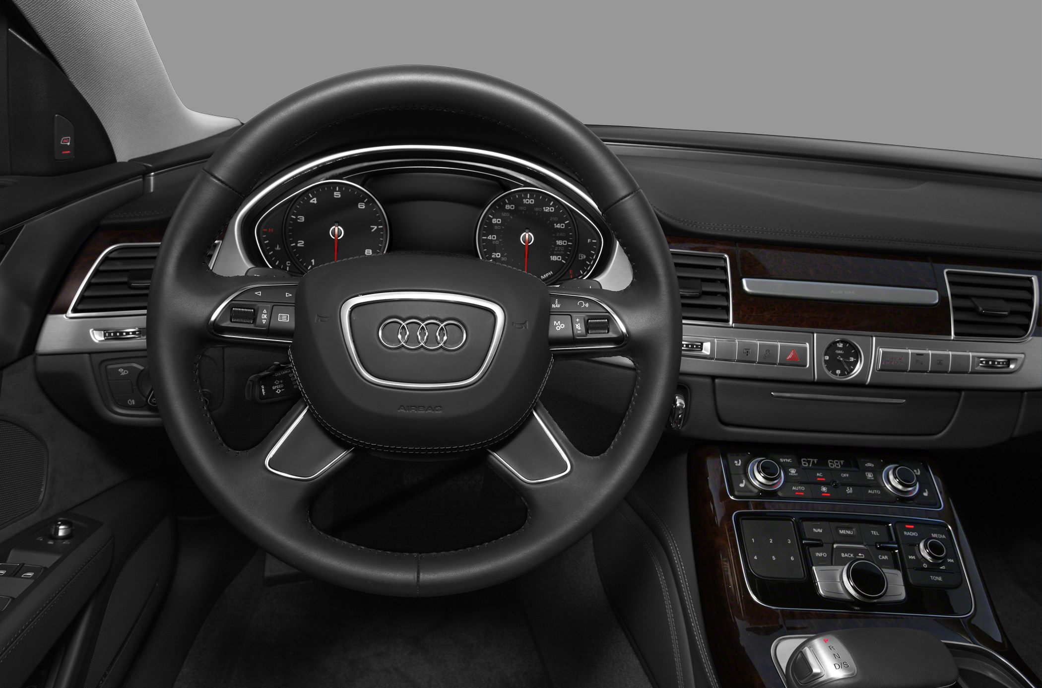 Luxury interior dashboard and steering wheel with control buttons