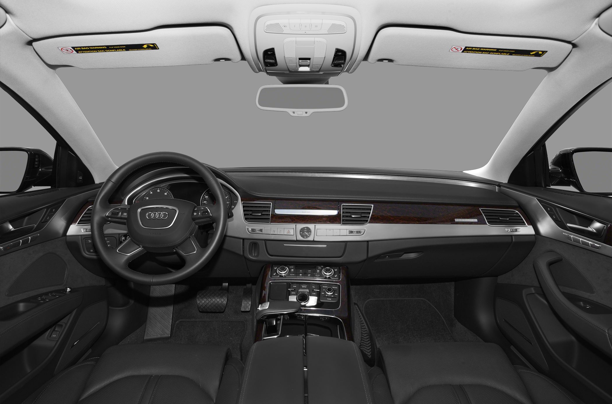 Dashboard and center console with wood trim and advanced controls