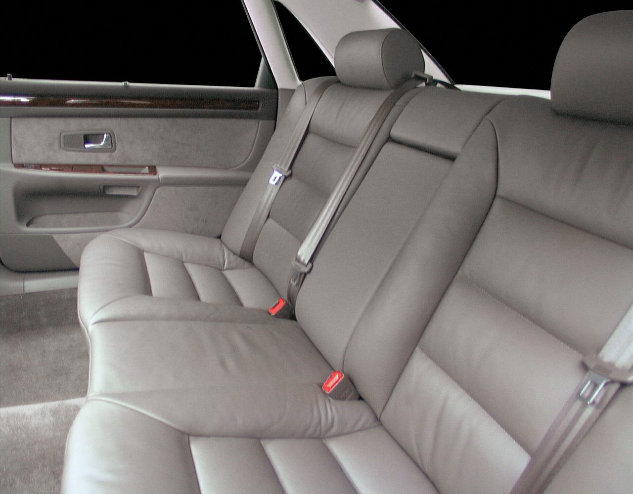 Rear leather seats and door panel of a luxury sedan