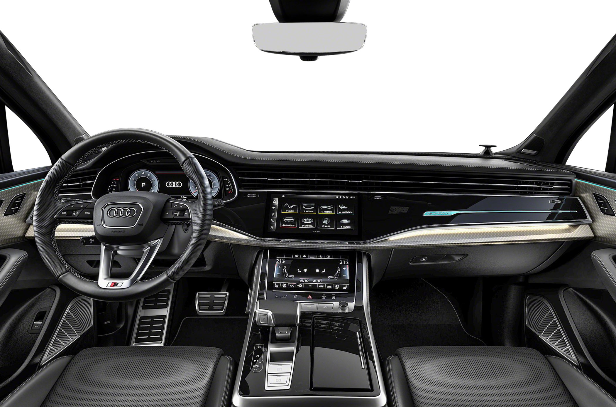 Digital dashboard and dual touchscreen infotainment system in premium SUV interior