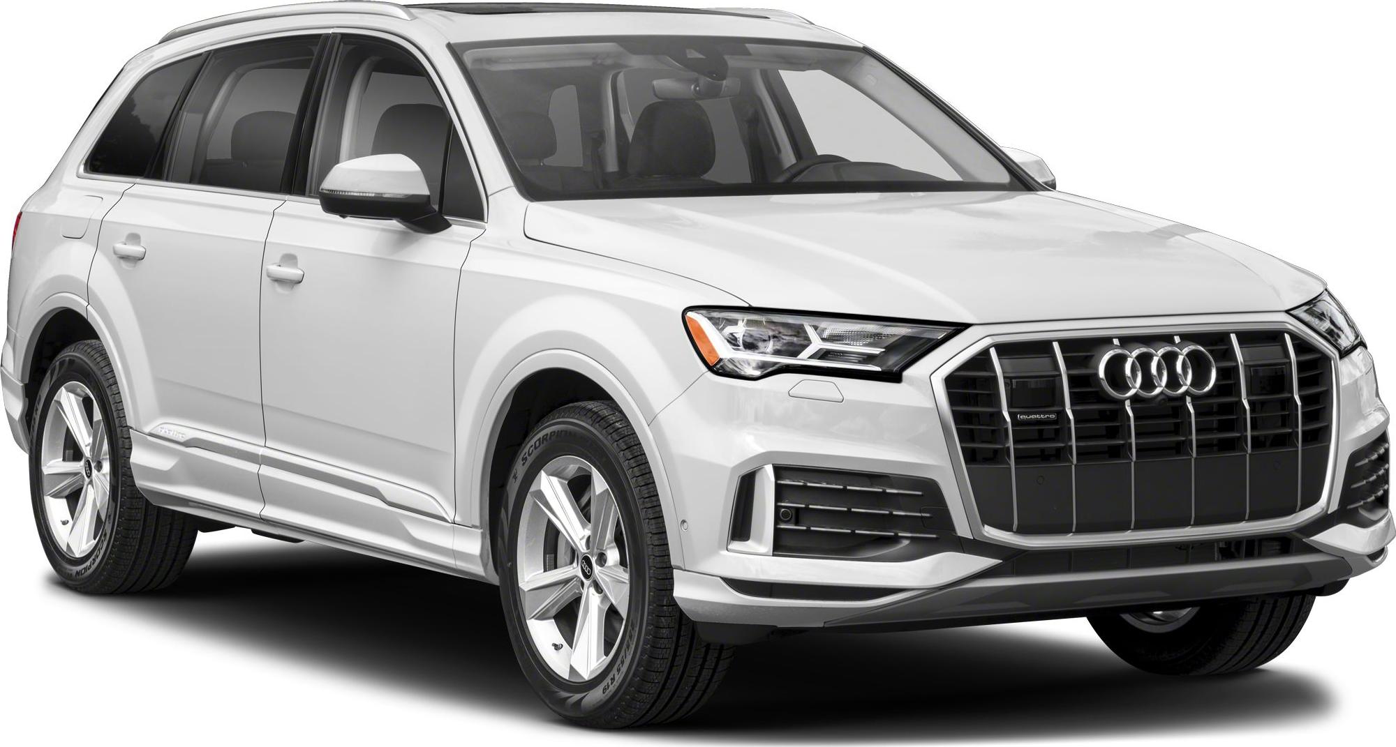 Front-side view of a white SUV with large grille and alloy wheels