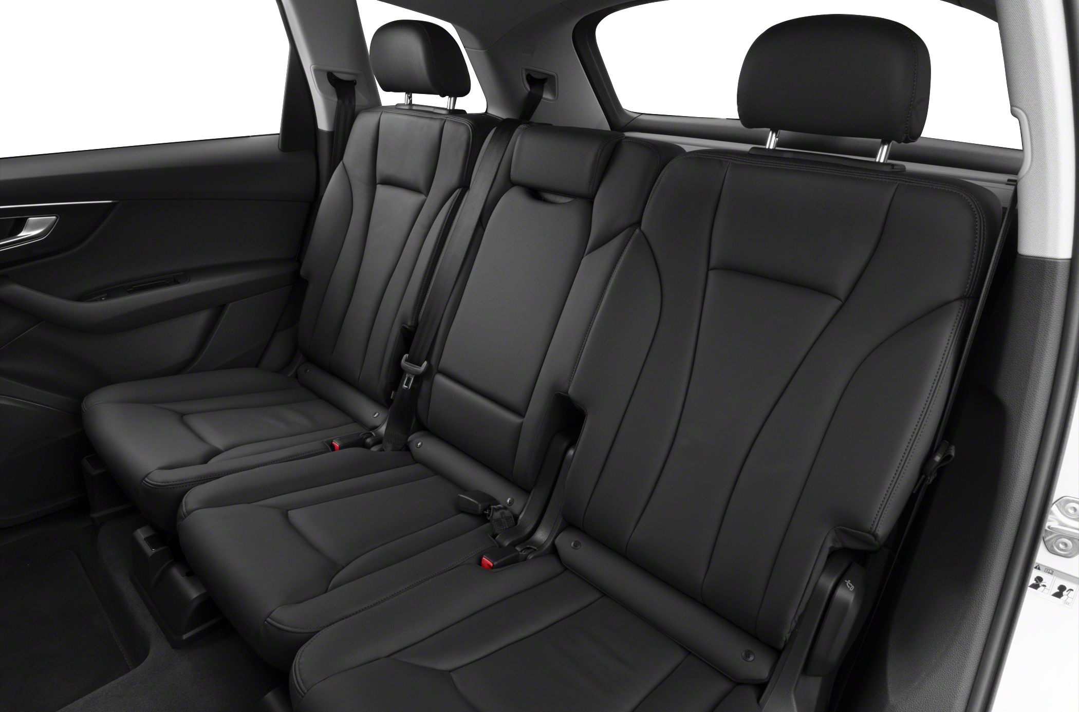 Black leather rear seats with headrests and seatbelts